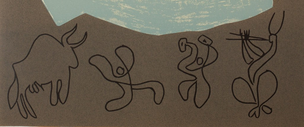 Pablo PICASSO : Bacchanale, Musiciens et Taureau - Linogravure