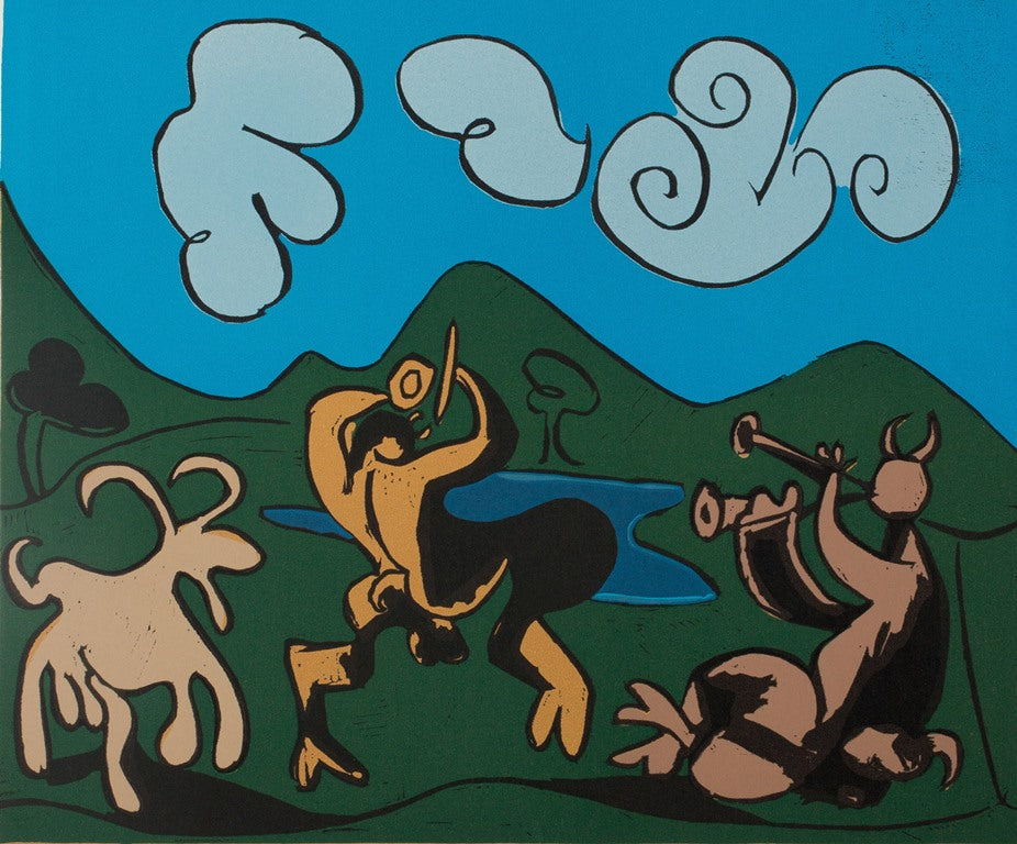 Pablo PICASSO : Faunes et chèvre - Linogravure