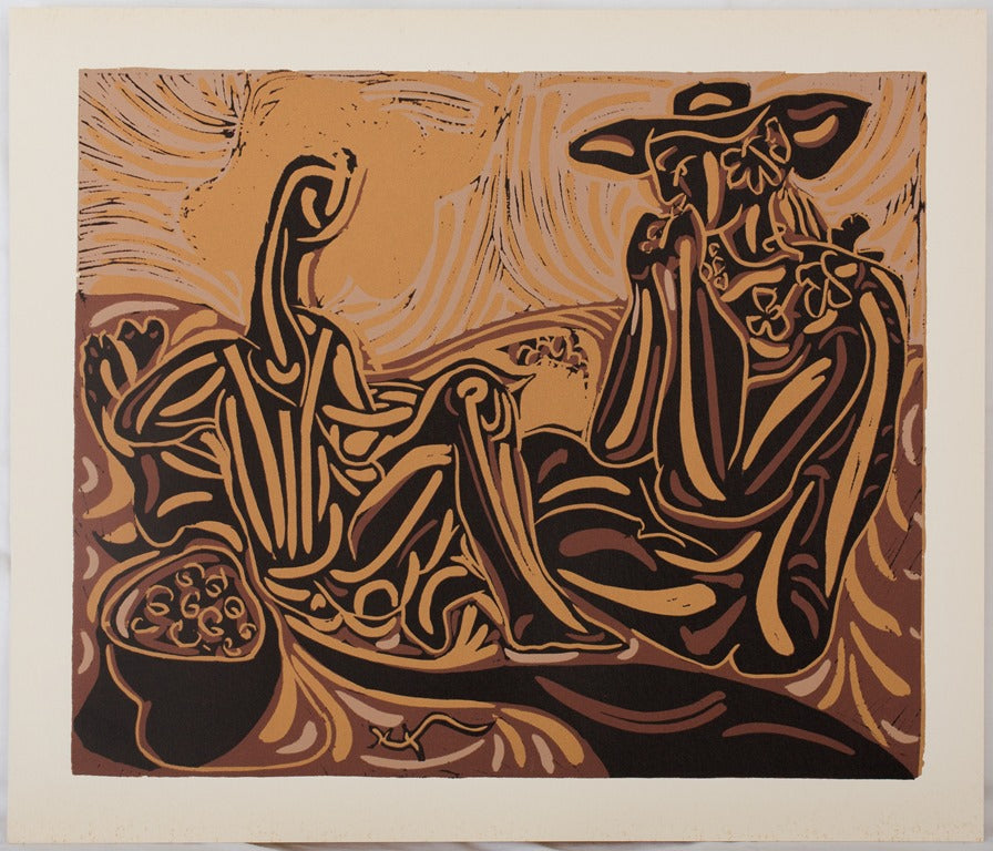 Pablo PICASSO : Vigne, les vendangeurs - Linogravure