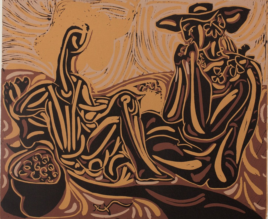Pablo PICASSO : Vigne, les vendangeurs - Linogravure