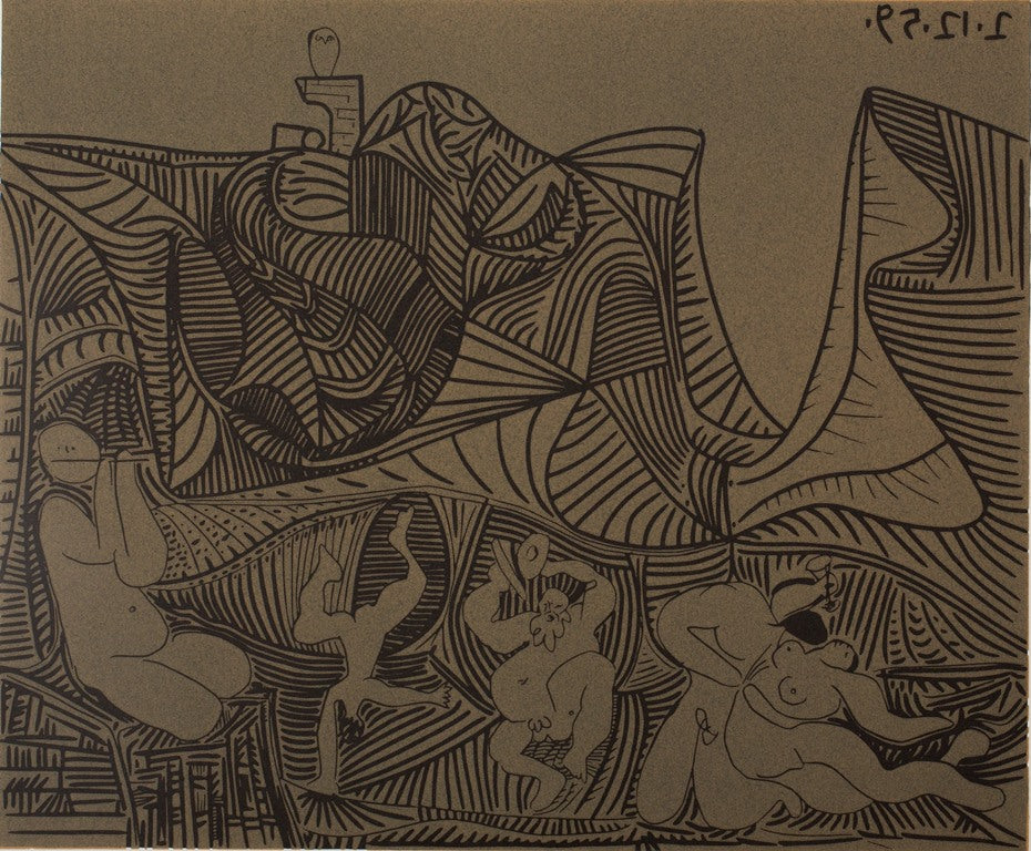 Pablo PICASSO : Bacchanale, Danse de nuit au hibou - Linogravure
