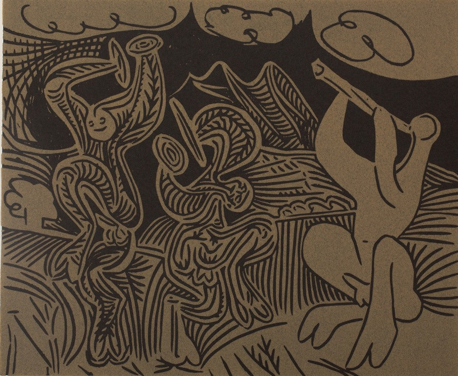 Pablo PICASSO : Danseurs et musiciens - Linogravure