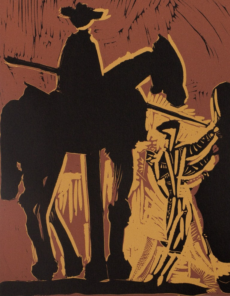 Pablo PICASSO : Corrida, Torero face au taureau - Linogravure