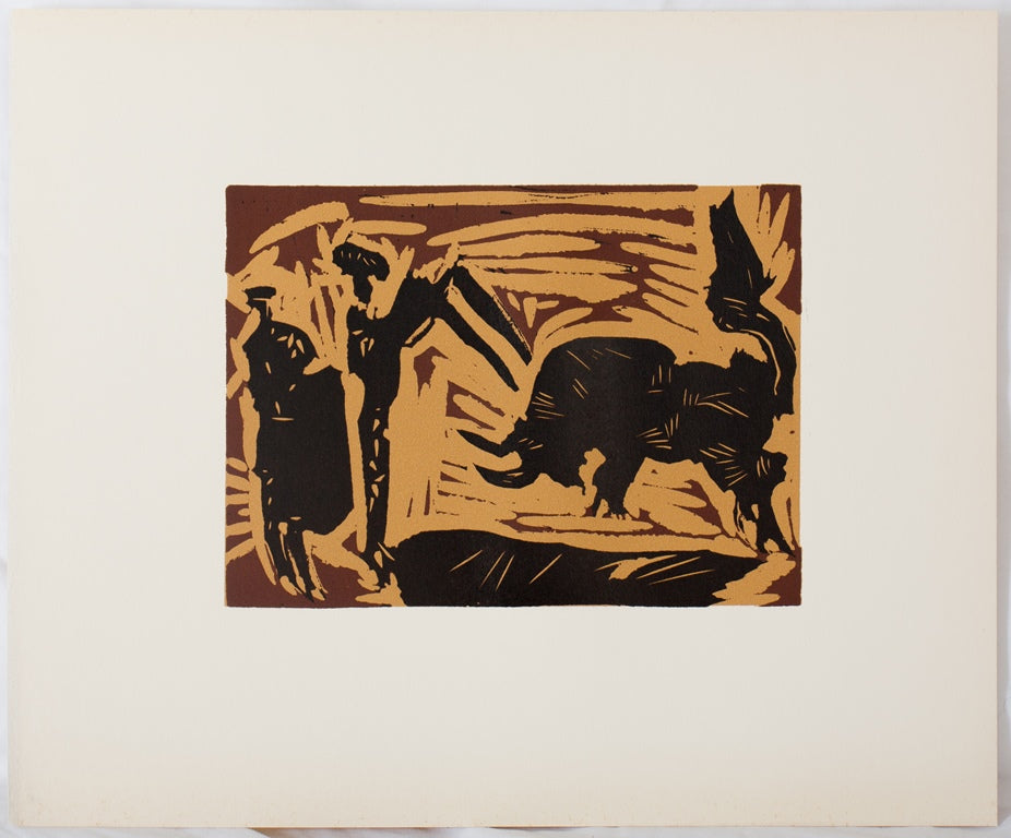 Pablo PICASSO : Corrida, la charge du Taureau - Linogravure