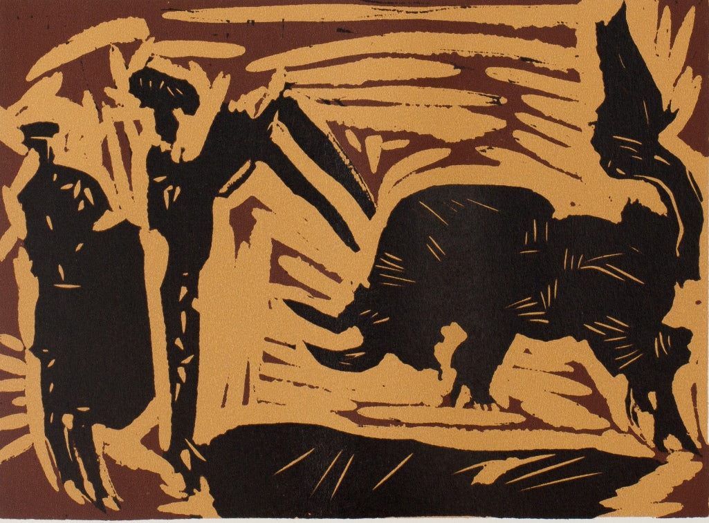 Pablo PICASSO : Corrida, la charge du Taureau - Linogravure
