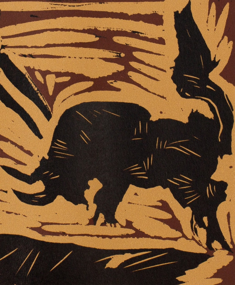 Pablo PICASSO : Corrida, la charge du Taureau - Linogravure