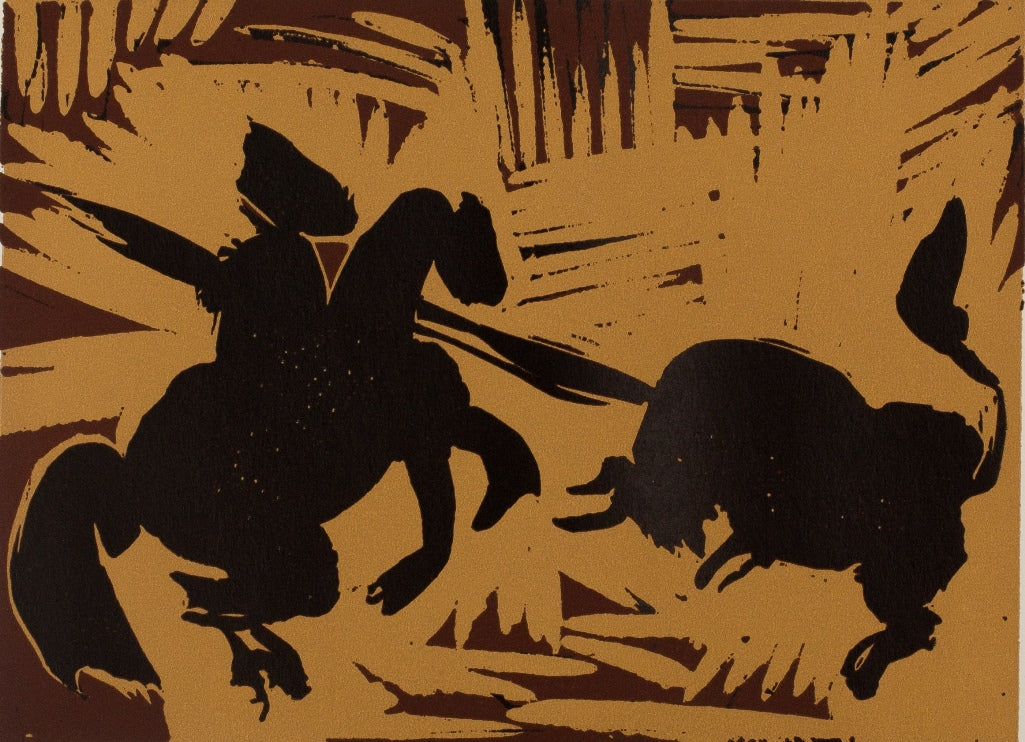 Pablo PICASSO : Taureau attaquant le Picador - Linogravure