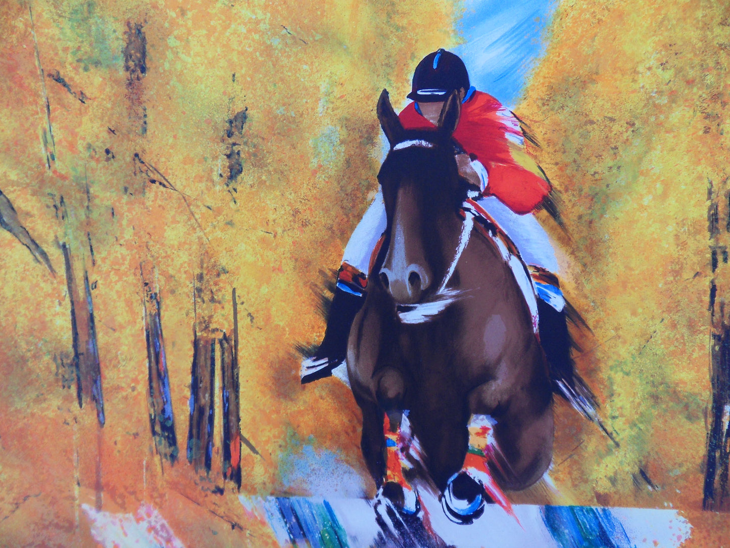 Victor SPAHN : Saut d'obstacle en forêt - Lithographie originale signée