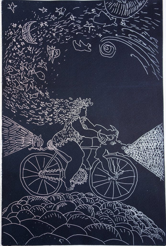 Nicole LAPORTE : Le Cycliste des rêves - Gravure originale signée