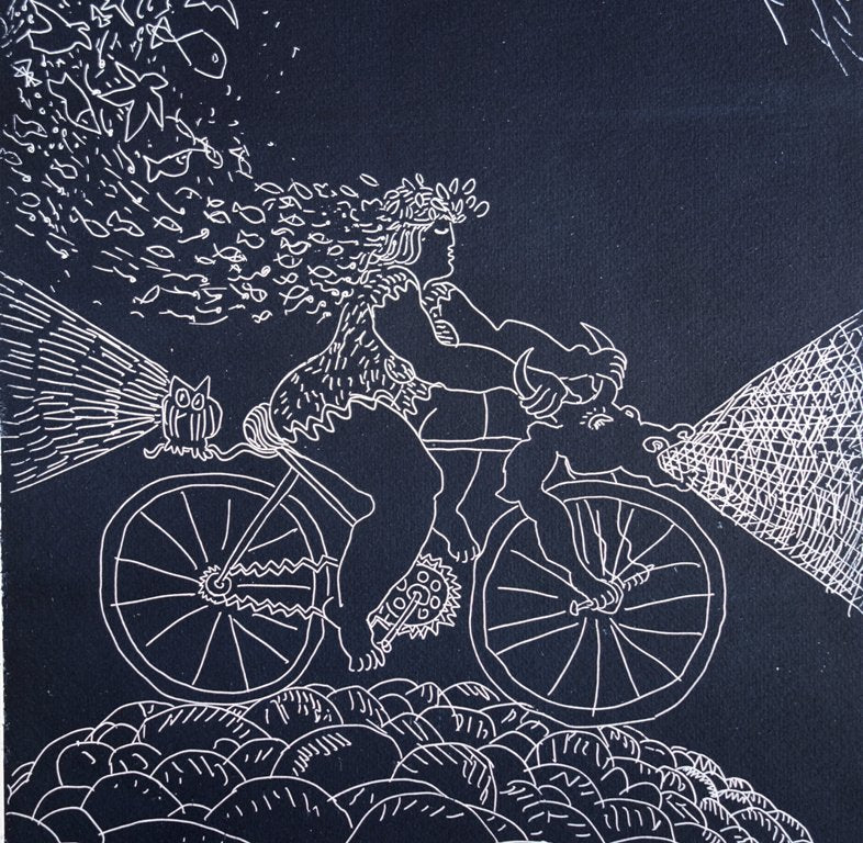 Nicole LAPORTE : Le Cycliste des rêves - Gravure originale signée