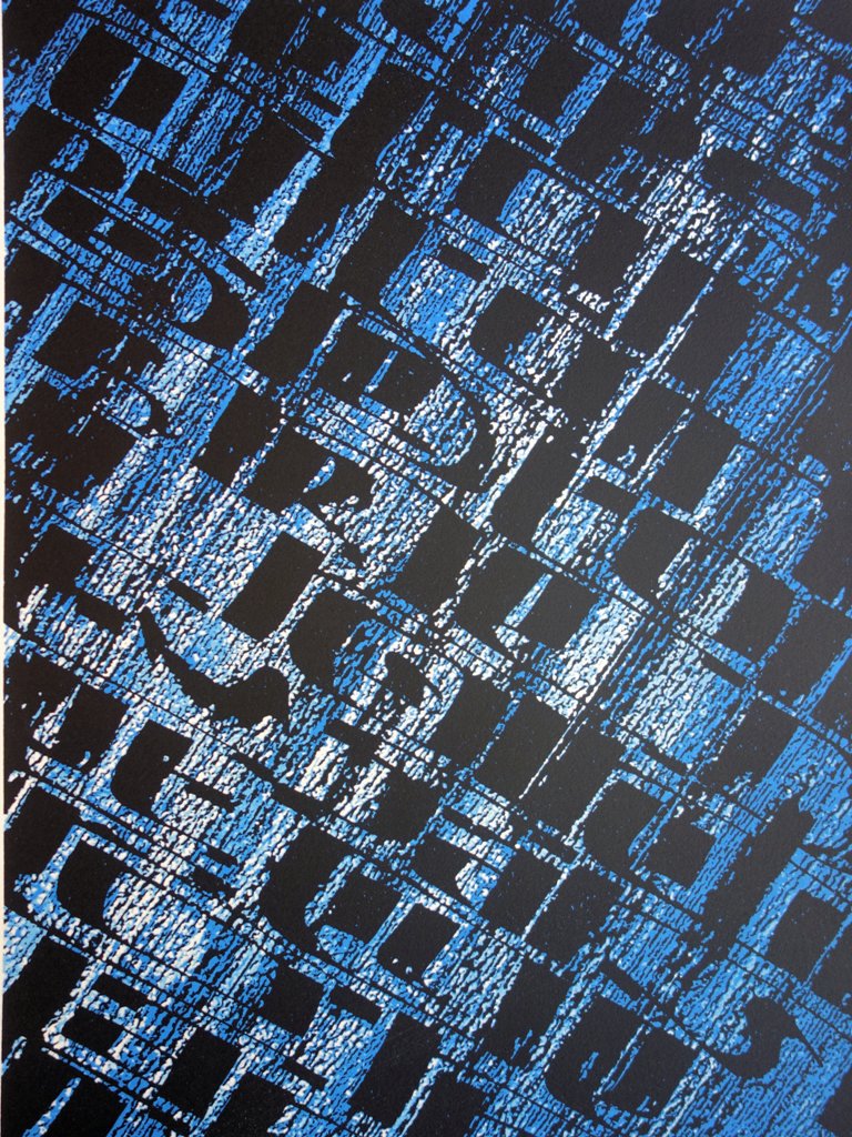 Frank LALOU : Composition abstraite en bleu - Lithographie originale signée