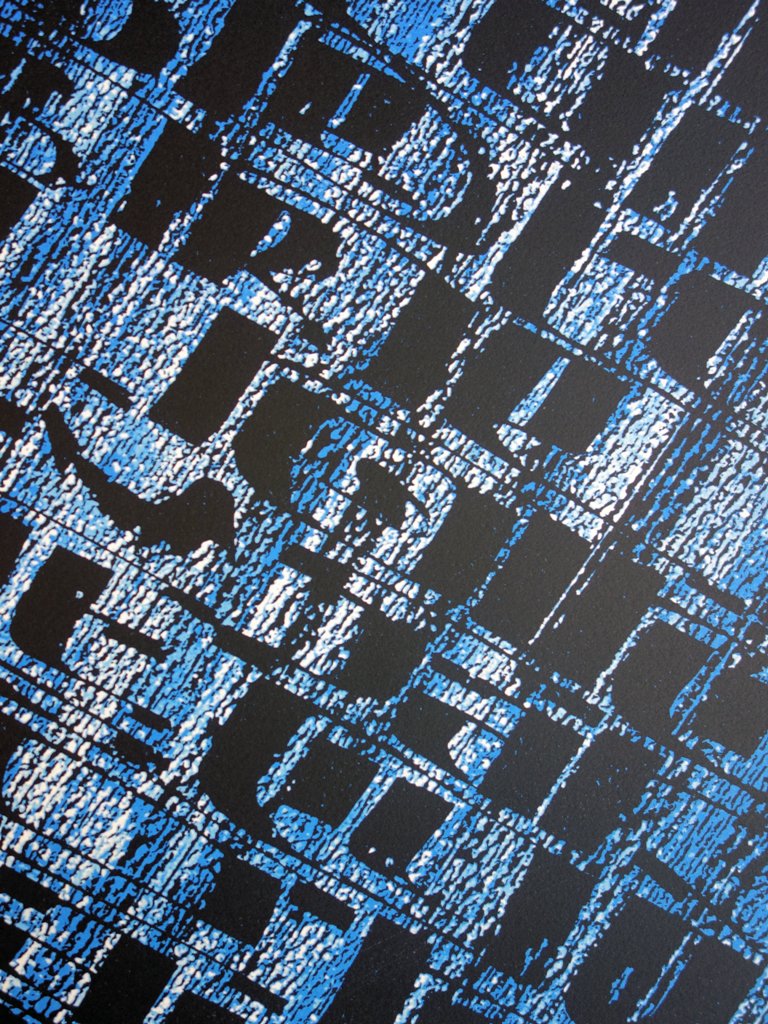 Frank LALOU : Composition abstraite en bleu - Lithographie originale signée