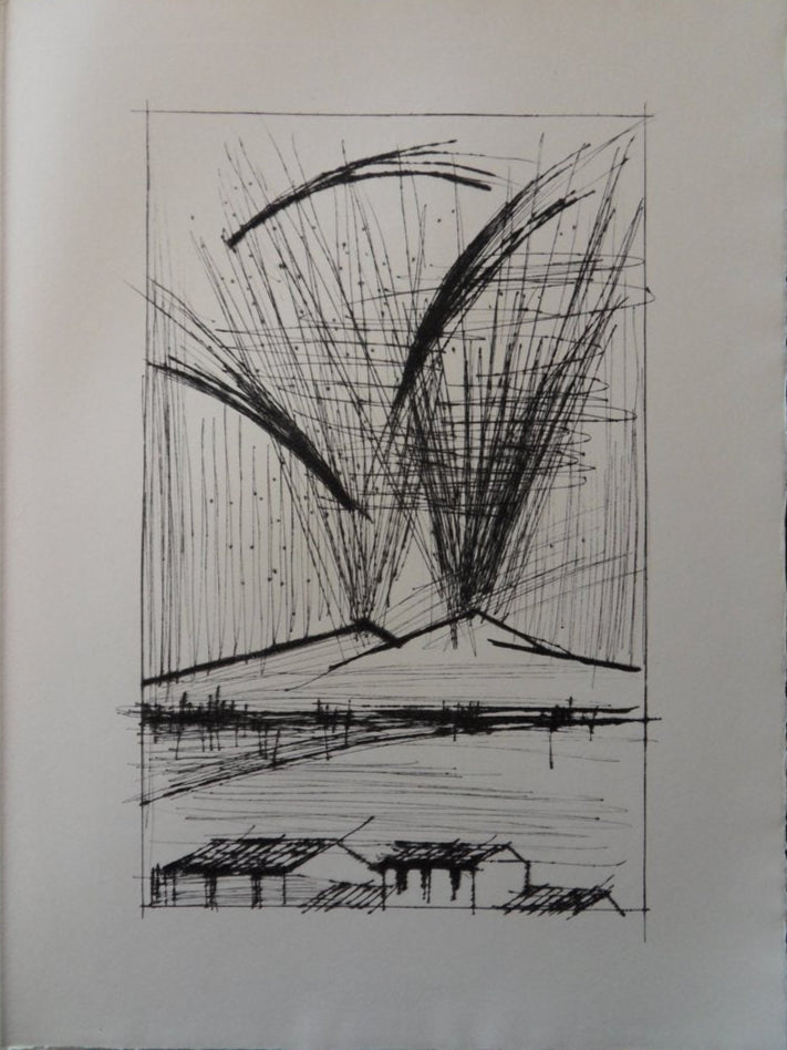 Bernard BUFFET : Le volcan du Vésuve - Gravure originale