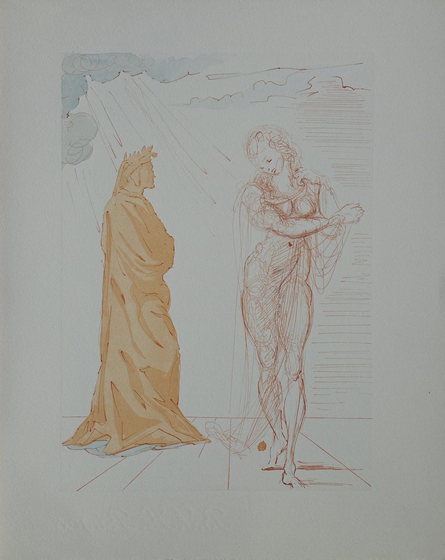 Salvador DALI : Virgile réconforte Dante - Bois gravé original