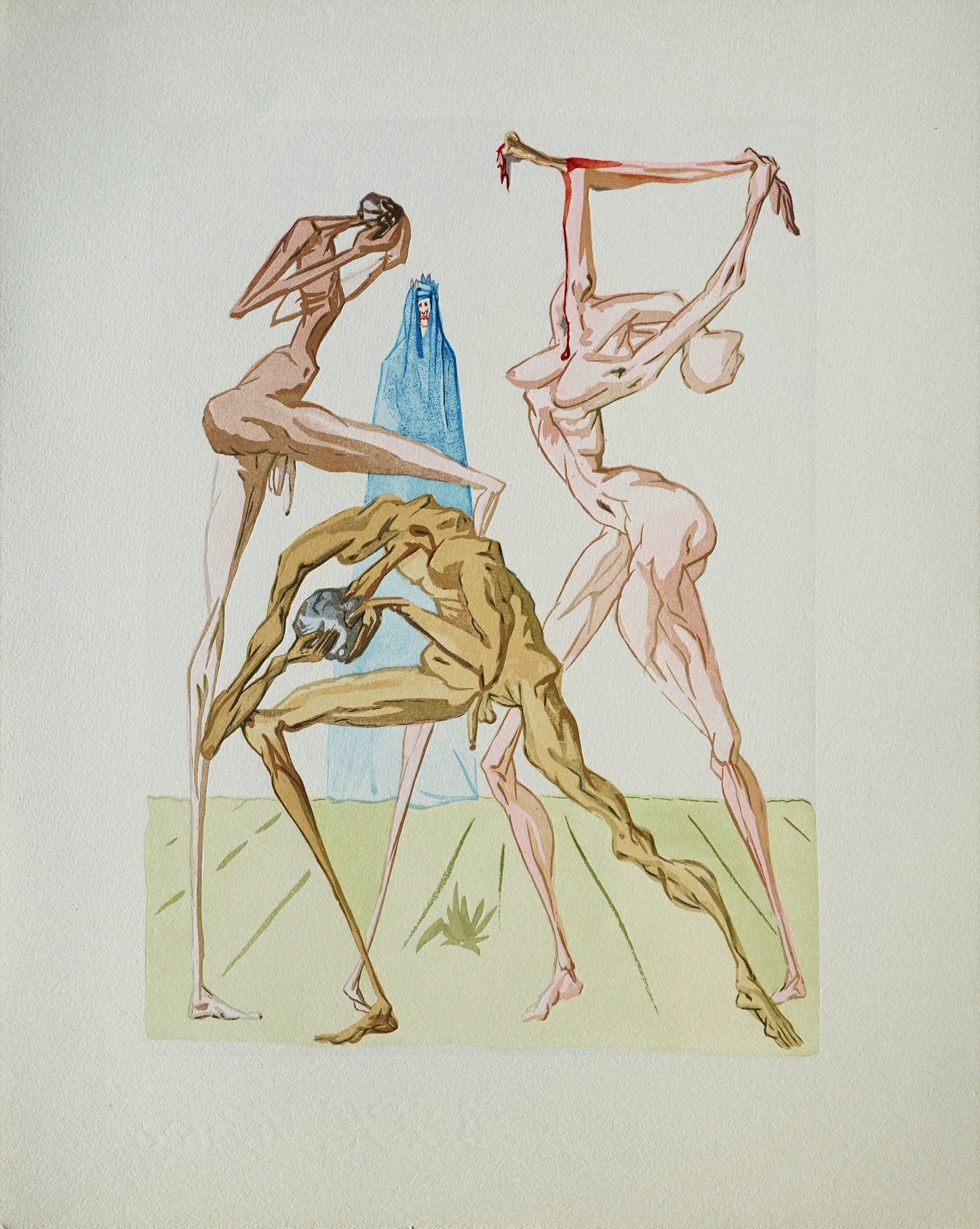 Salvador DALI : Les Simoniaques - Bois gravé original