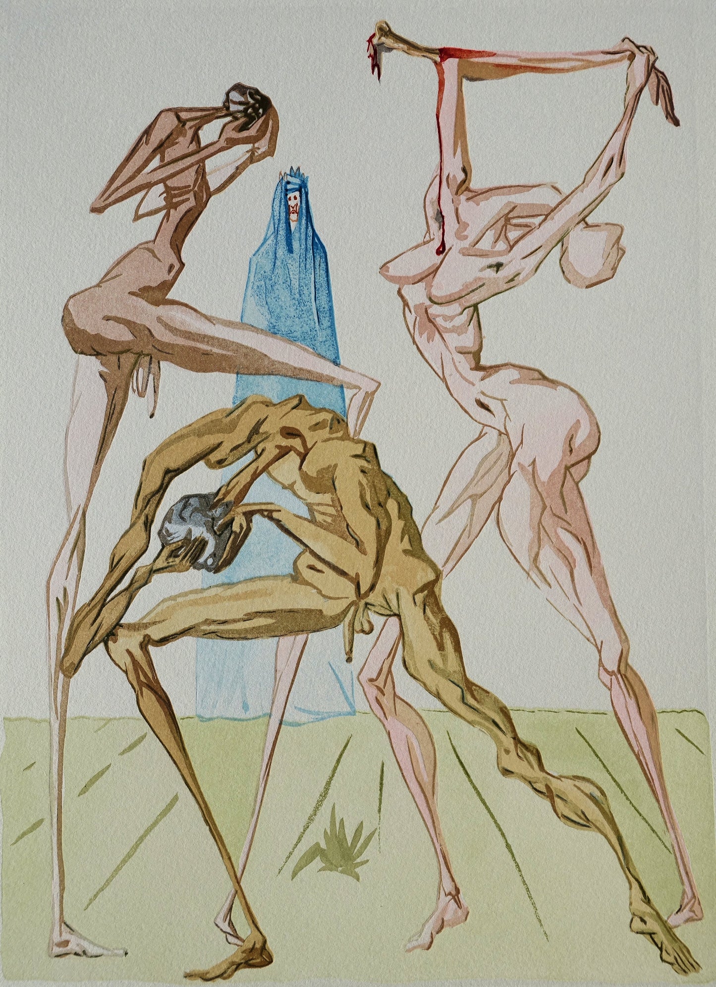 Salvador DALI : Les Simoniaques - Bois gravé original