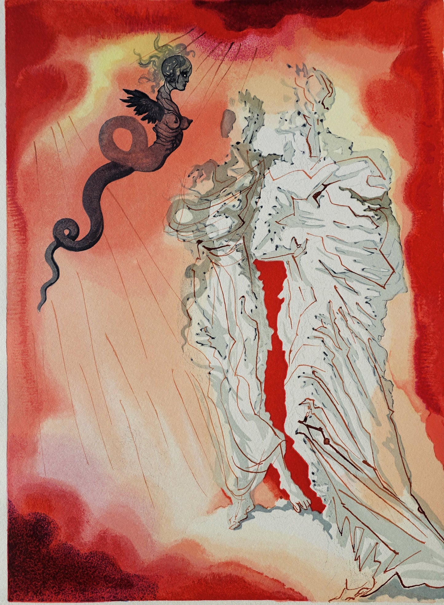 Salvador DALI : Le Diable Noir - Bois gravé original
