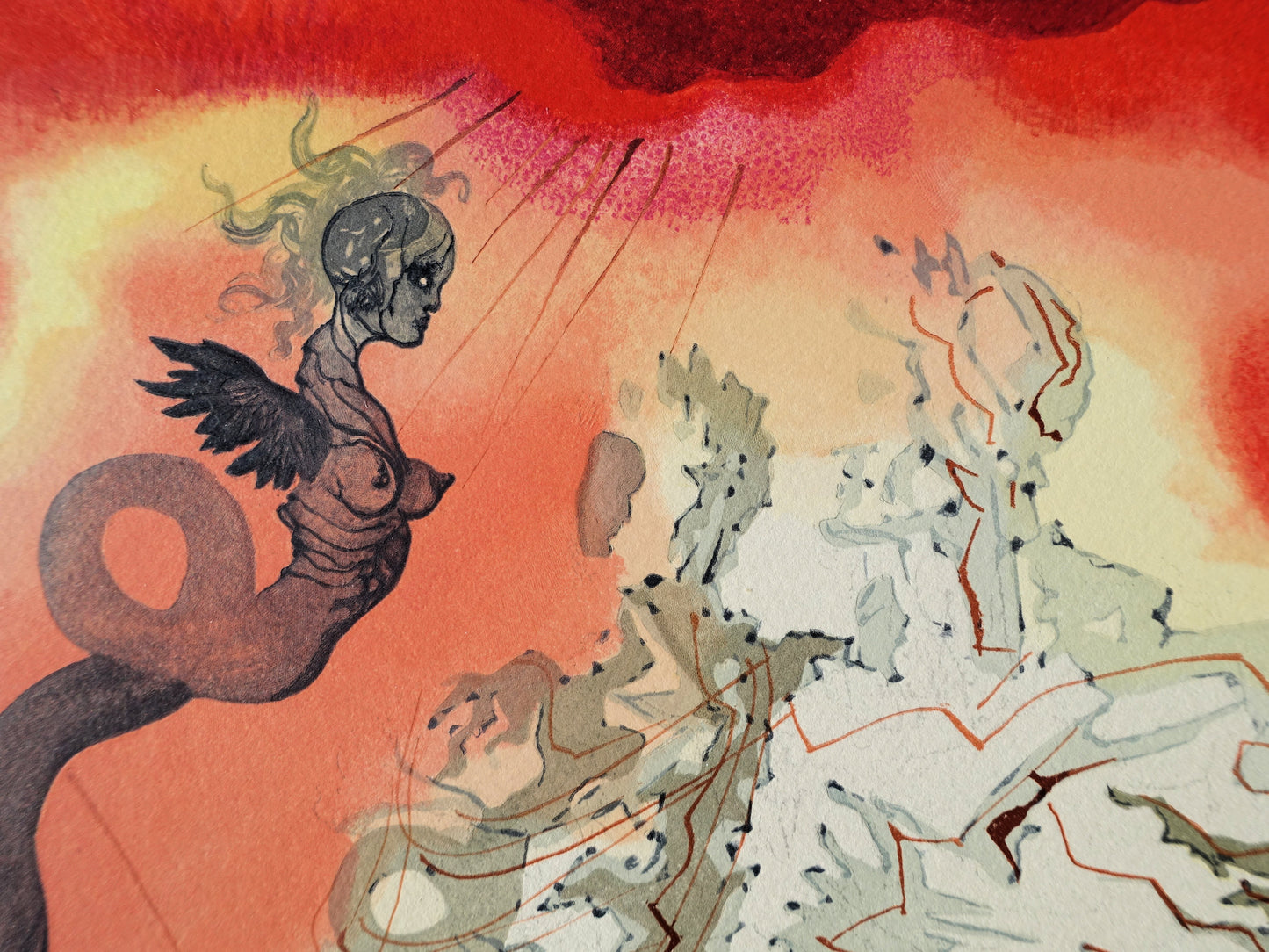 Salvador DALI : Le Diable Noir - Bois gravé original