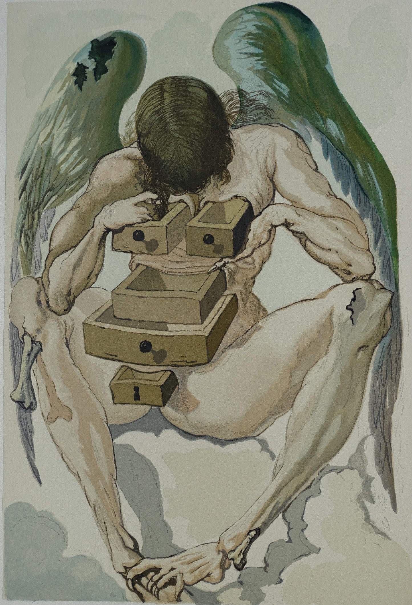 Salvador DALI : L'ange déchu - Bois gravé original