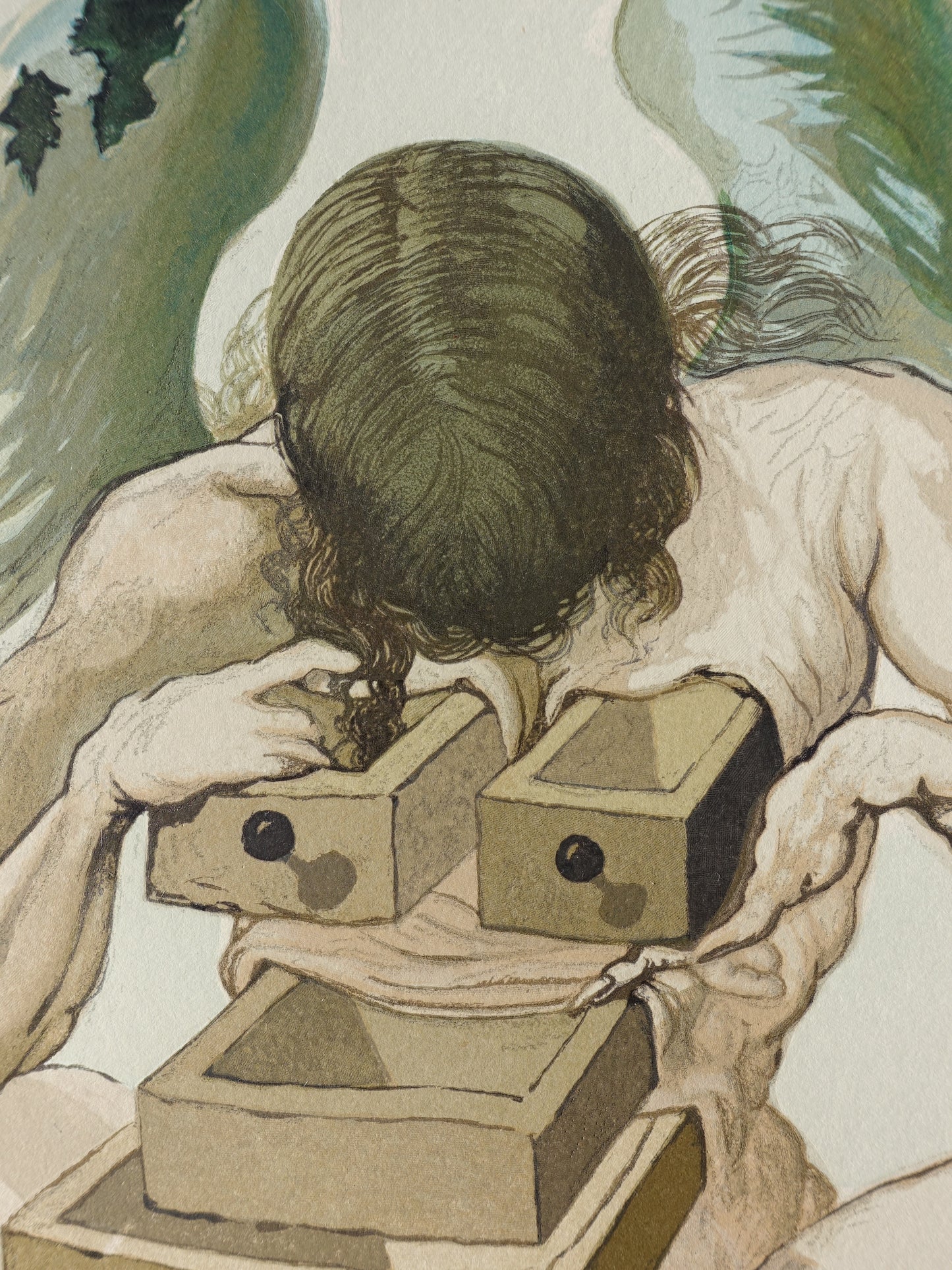 Salvador DALI : L'ange déchu - Bois gravé original