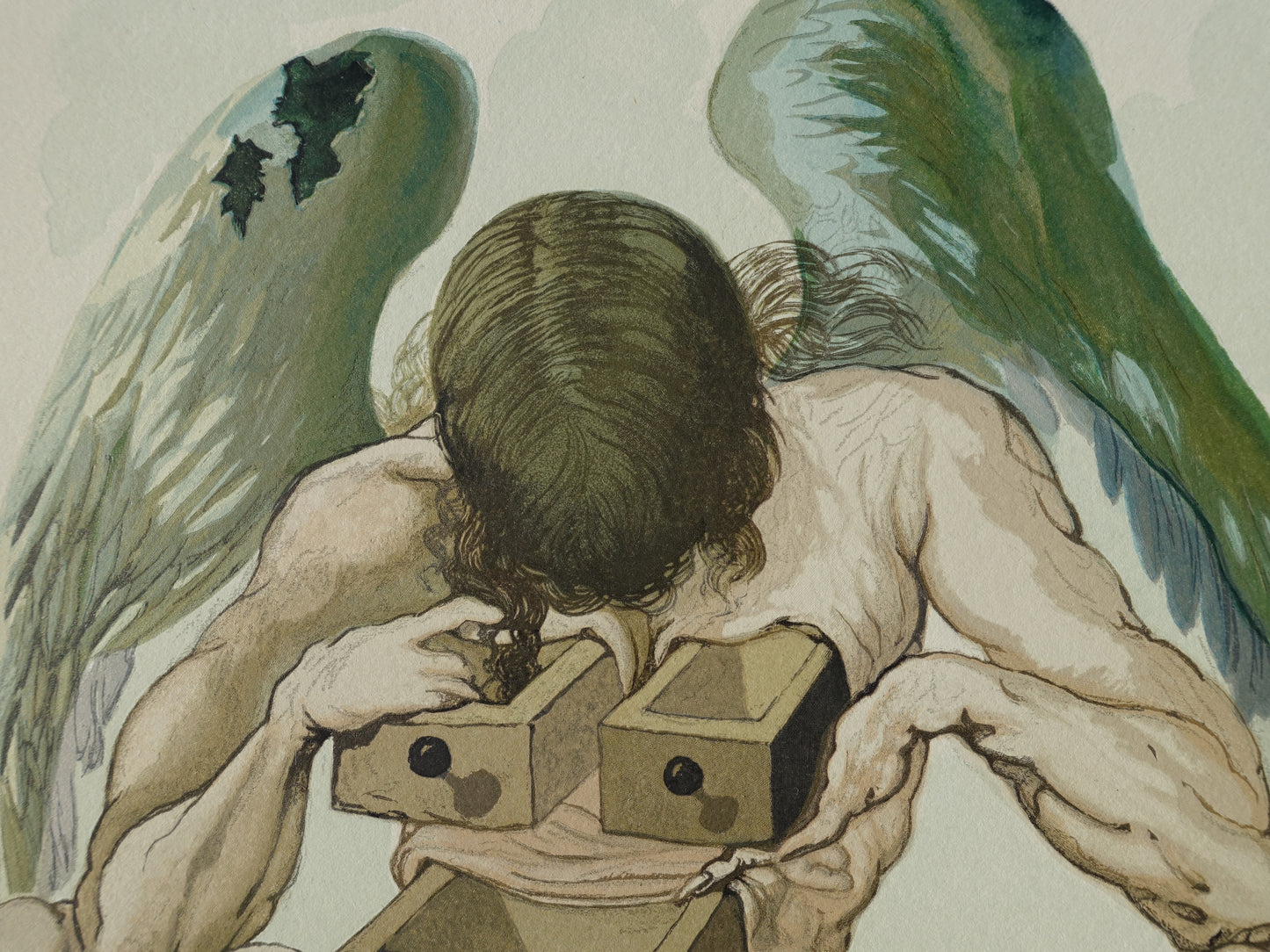 Salvador DALI : L'ange déchu - Bois gravé original