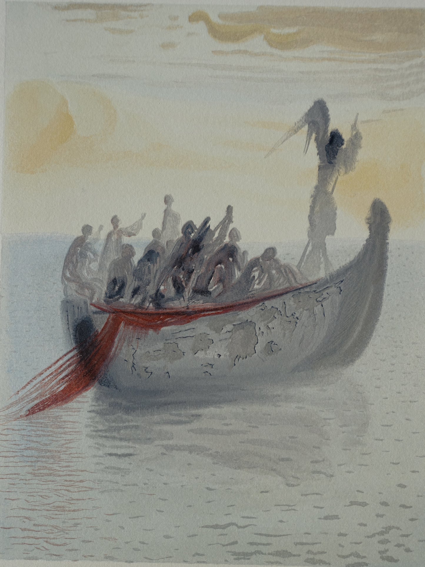 Salvador DALI : La barque du nocher - Bois gravé original