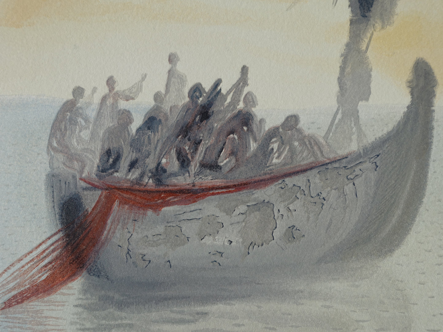 Salvador DALI : La barque du nocher - Bois gravé original