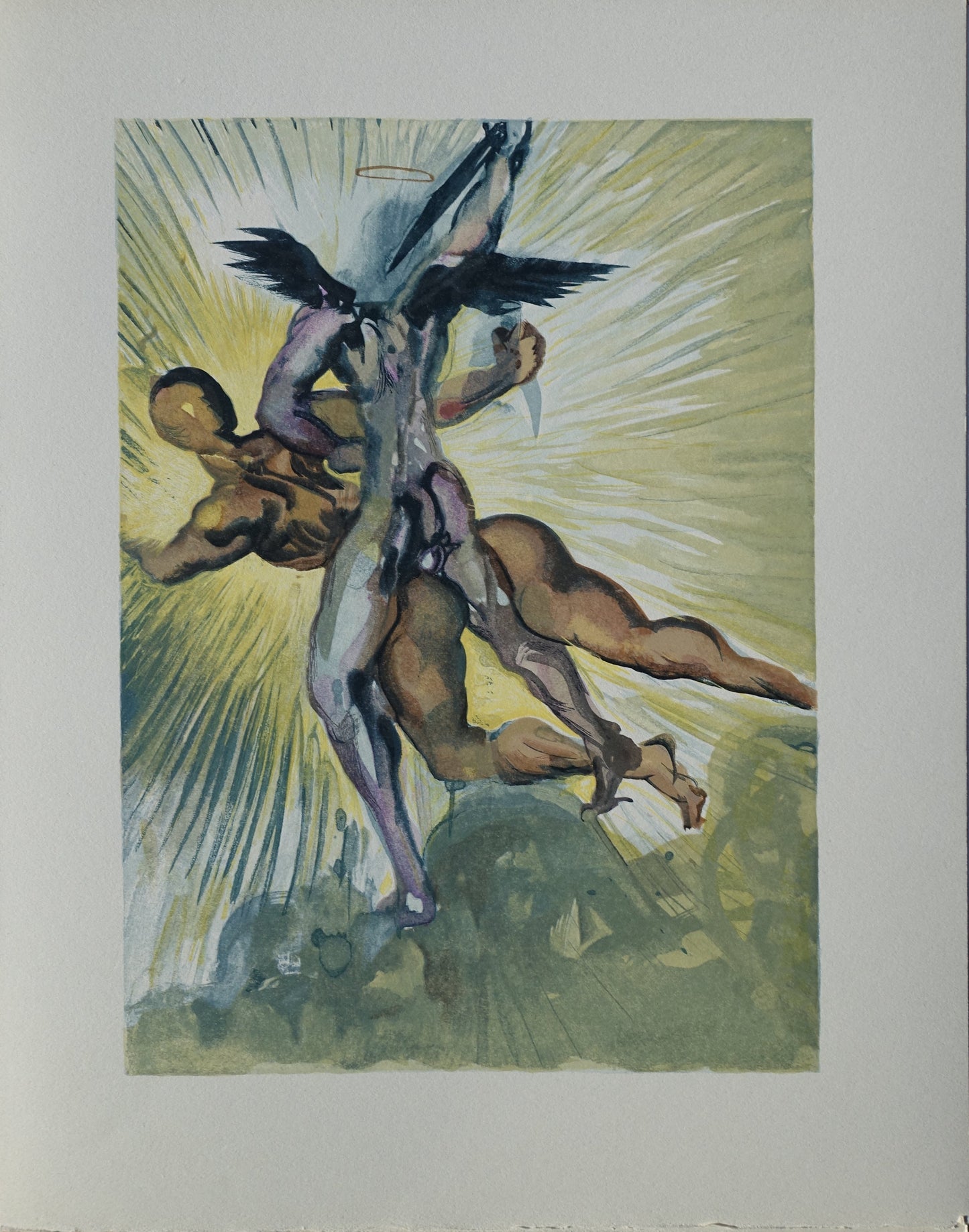 Salvador DALI : Les anges de la vallée - Bois gravé original