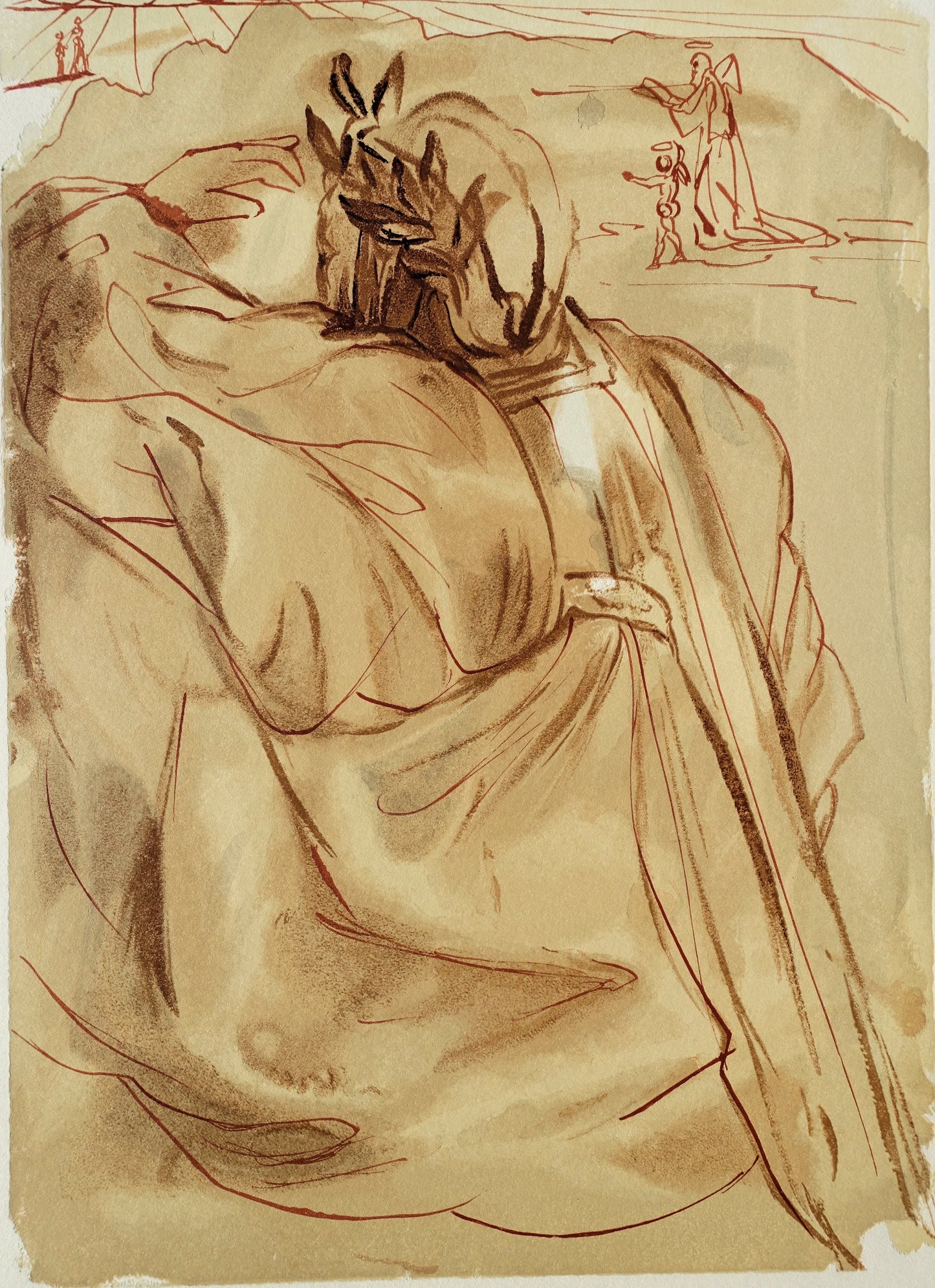 Salvador DALI : Le repentir de Dante - Bois gravé original
