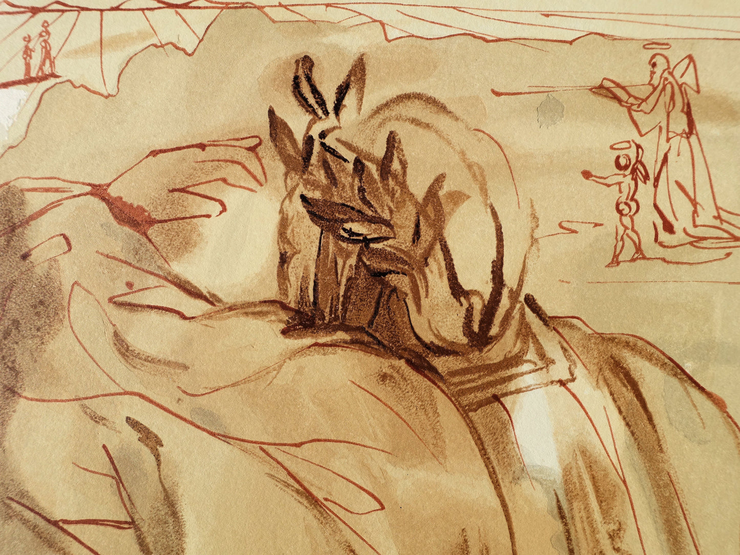 Salvador DALI : Le repentir de Dante - Bois gravé original