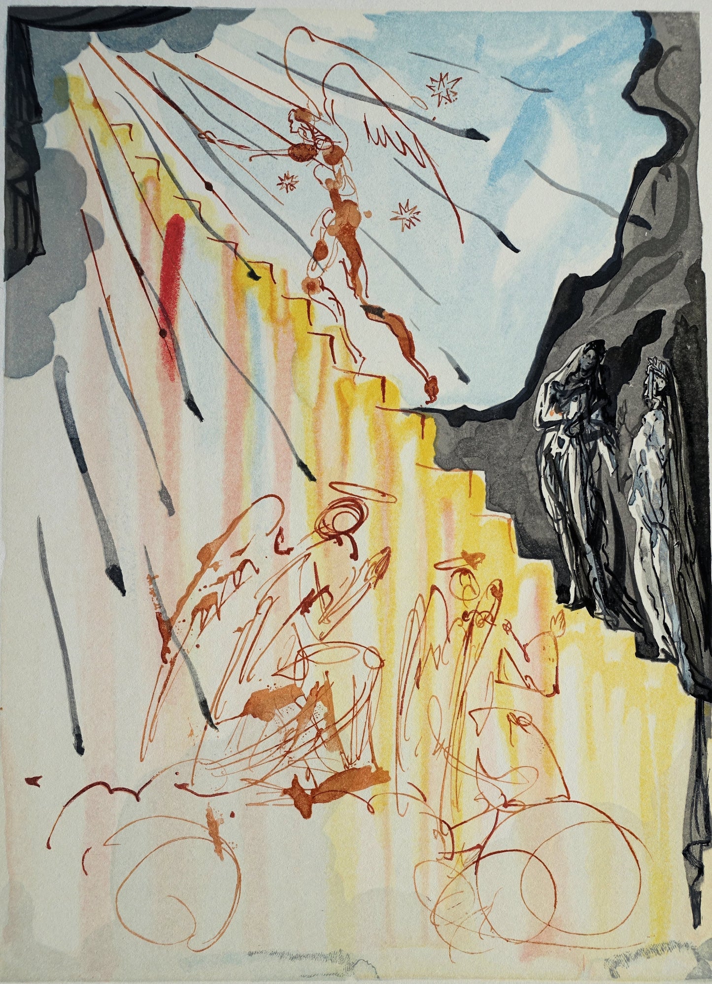 Salvador DALI : L'échelle mystique - Bois gravé original