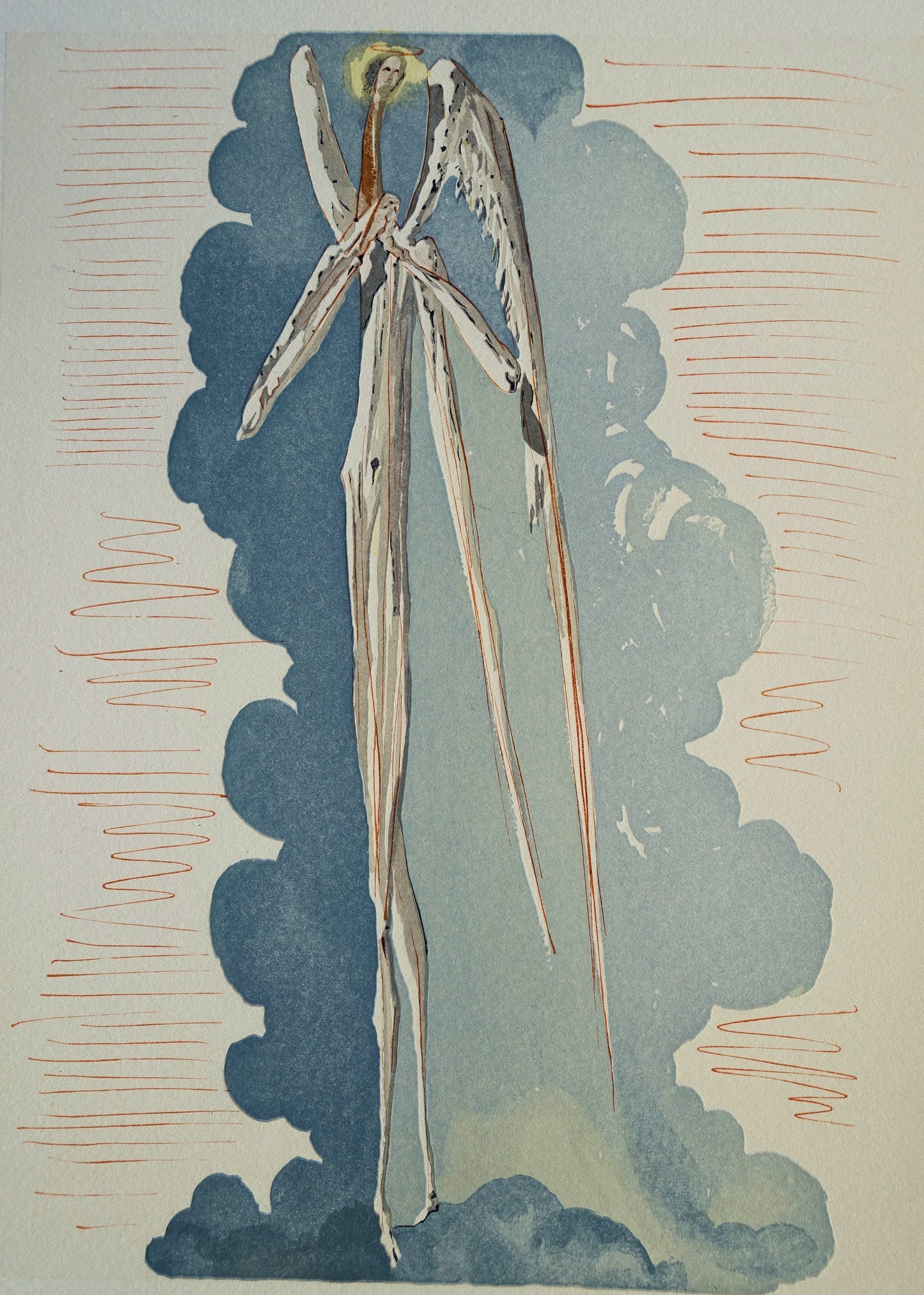 Salvador DALI : L'ange du septième ciel - Bois gravé original