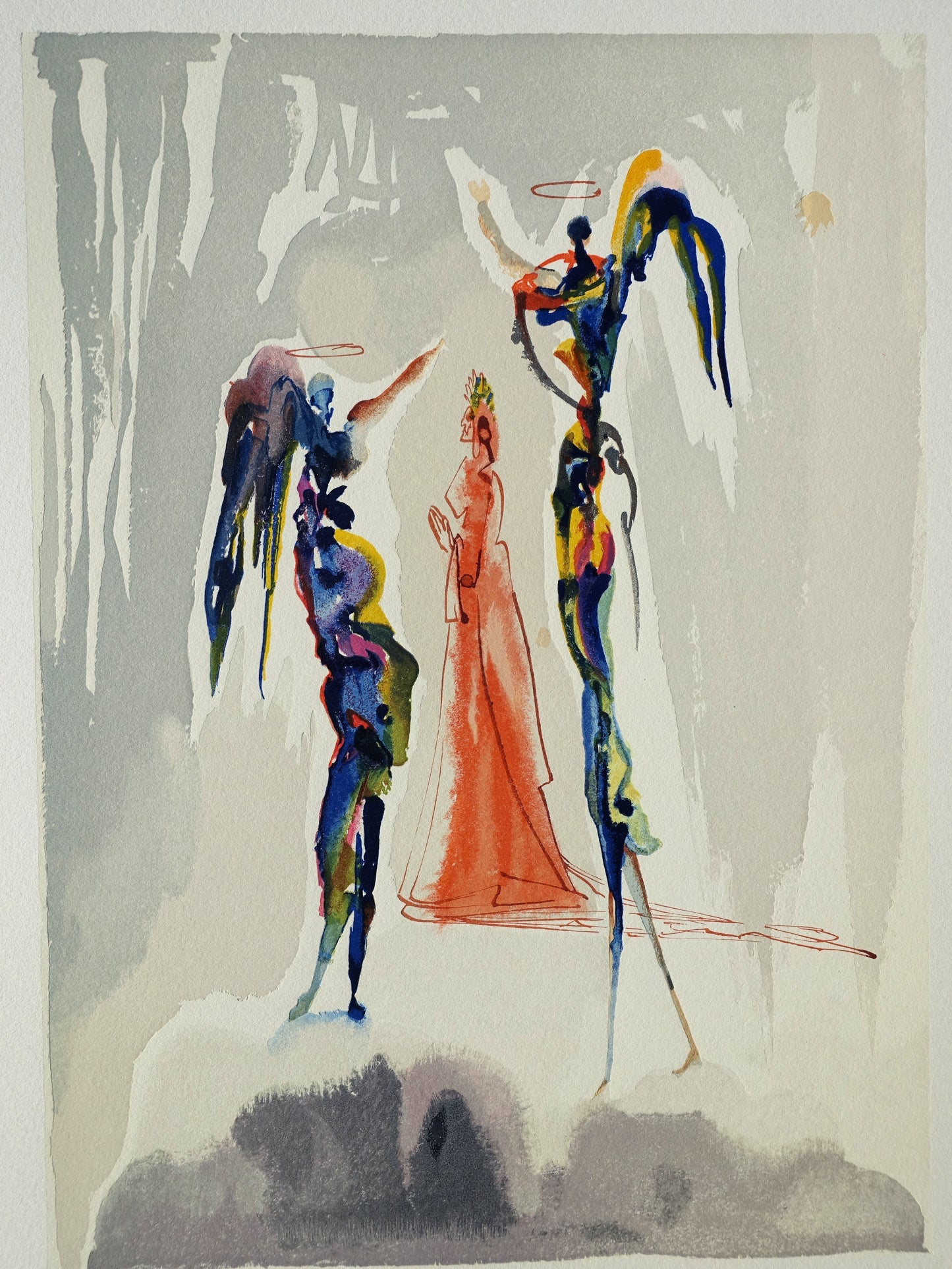 Salvador DALI : Dante et deux anges - Bois gravé original