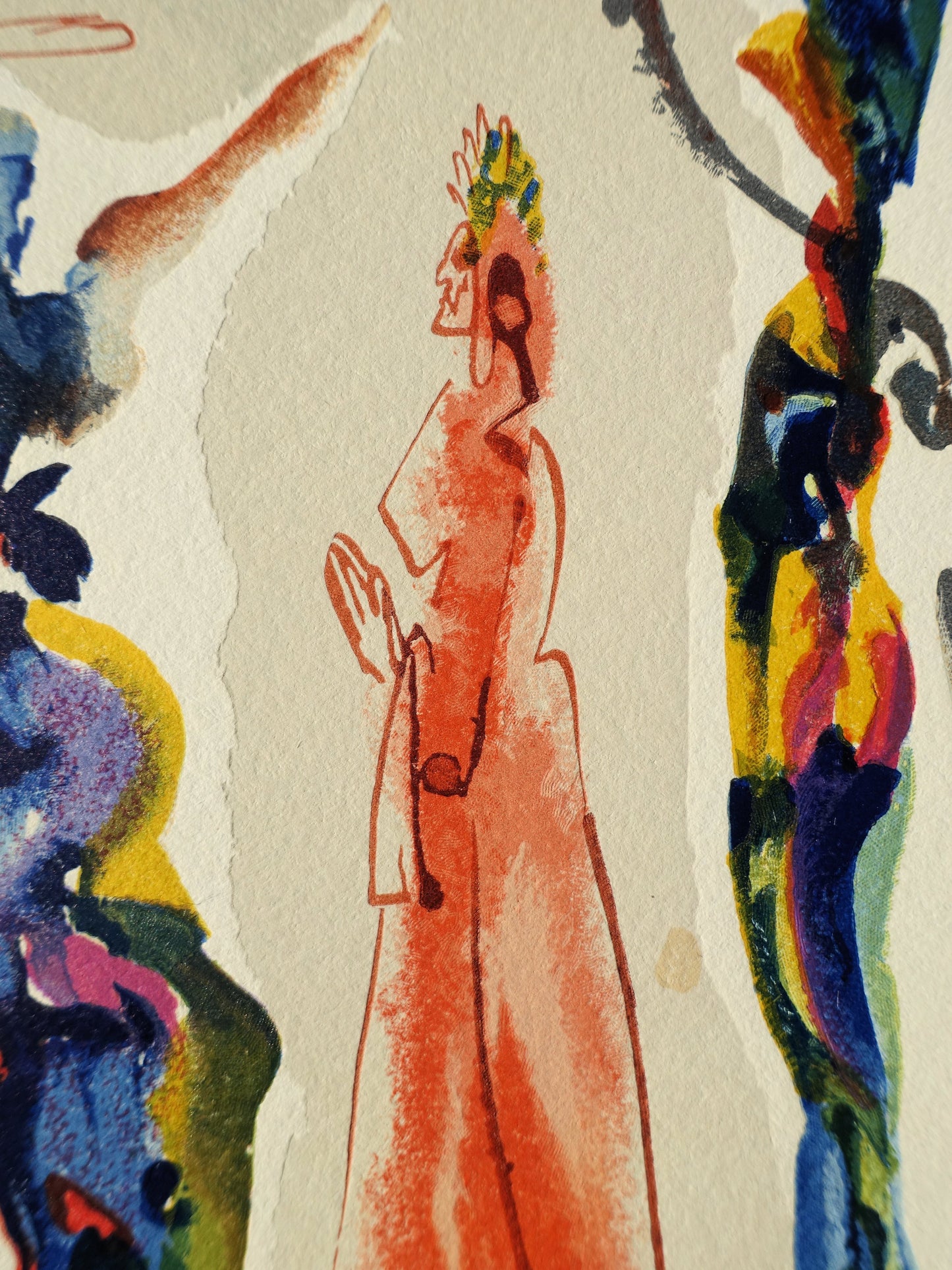 Salvador DALI : Dante et deux anges - Bois gravé original