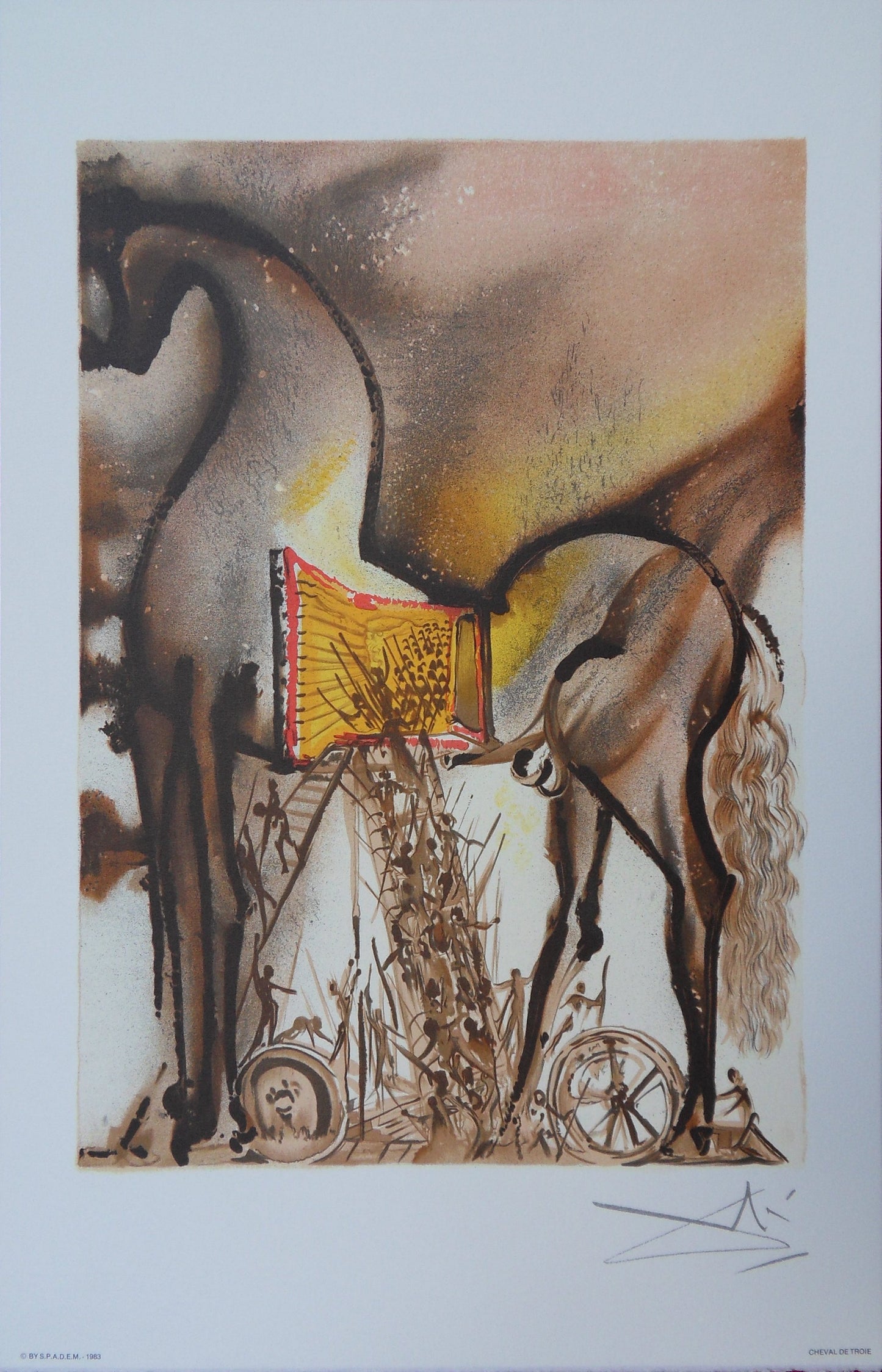Salvador DALI : Les Chevaux - Le Cheval de Troie, Lithographie signée