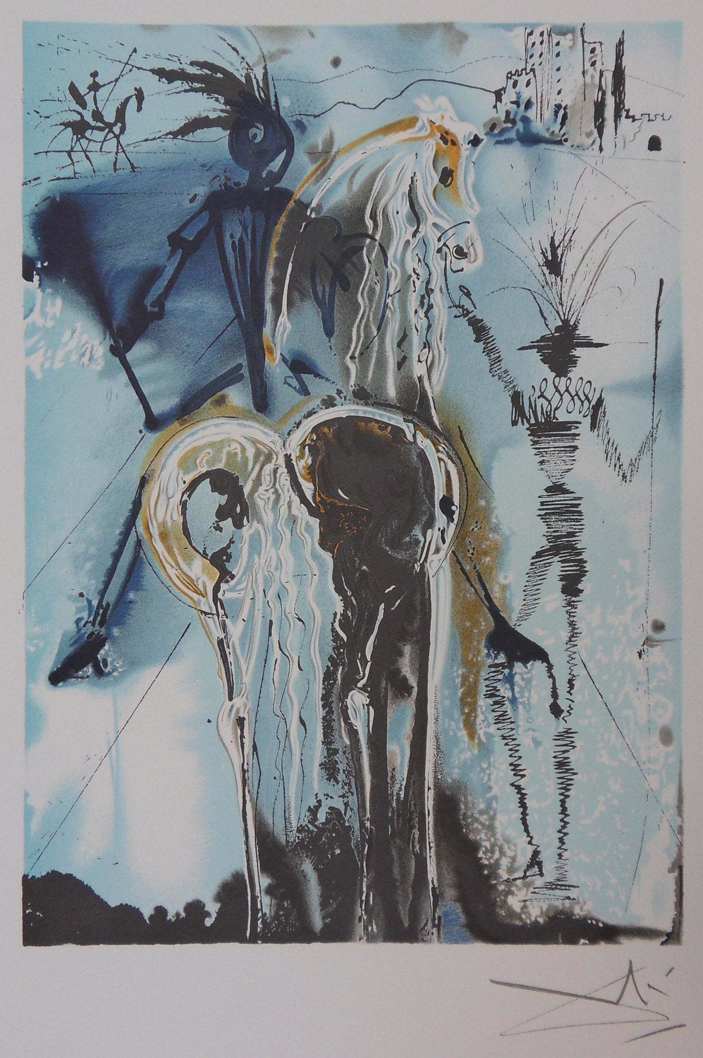 Salvador DALI : Les Chevaux - Don Quichotte, Lithographie signée