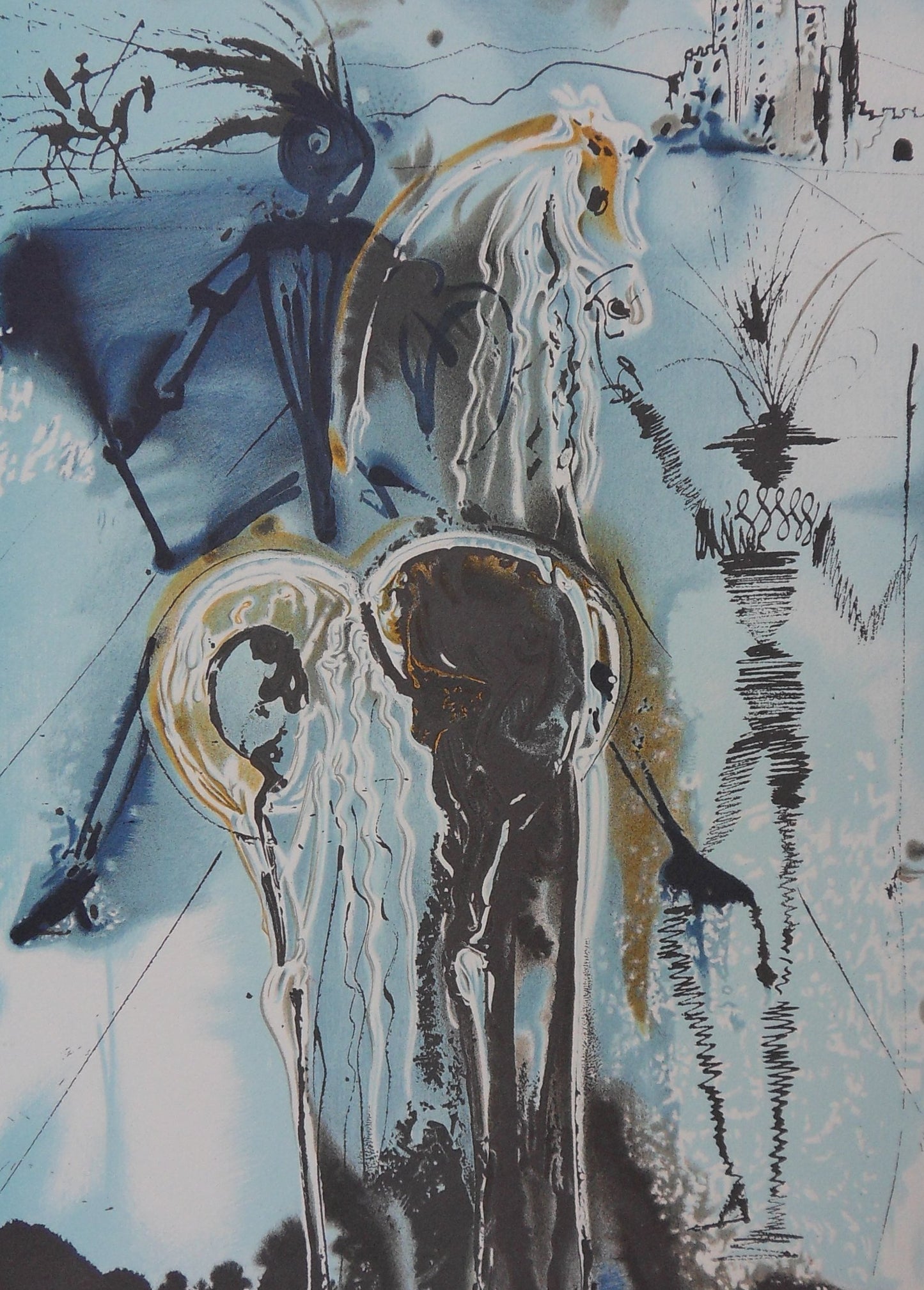 Salvador DALI : Les Chevaux - Don Quichotte, Lithographie signée
