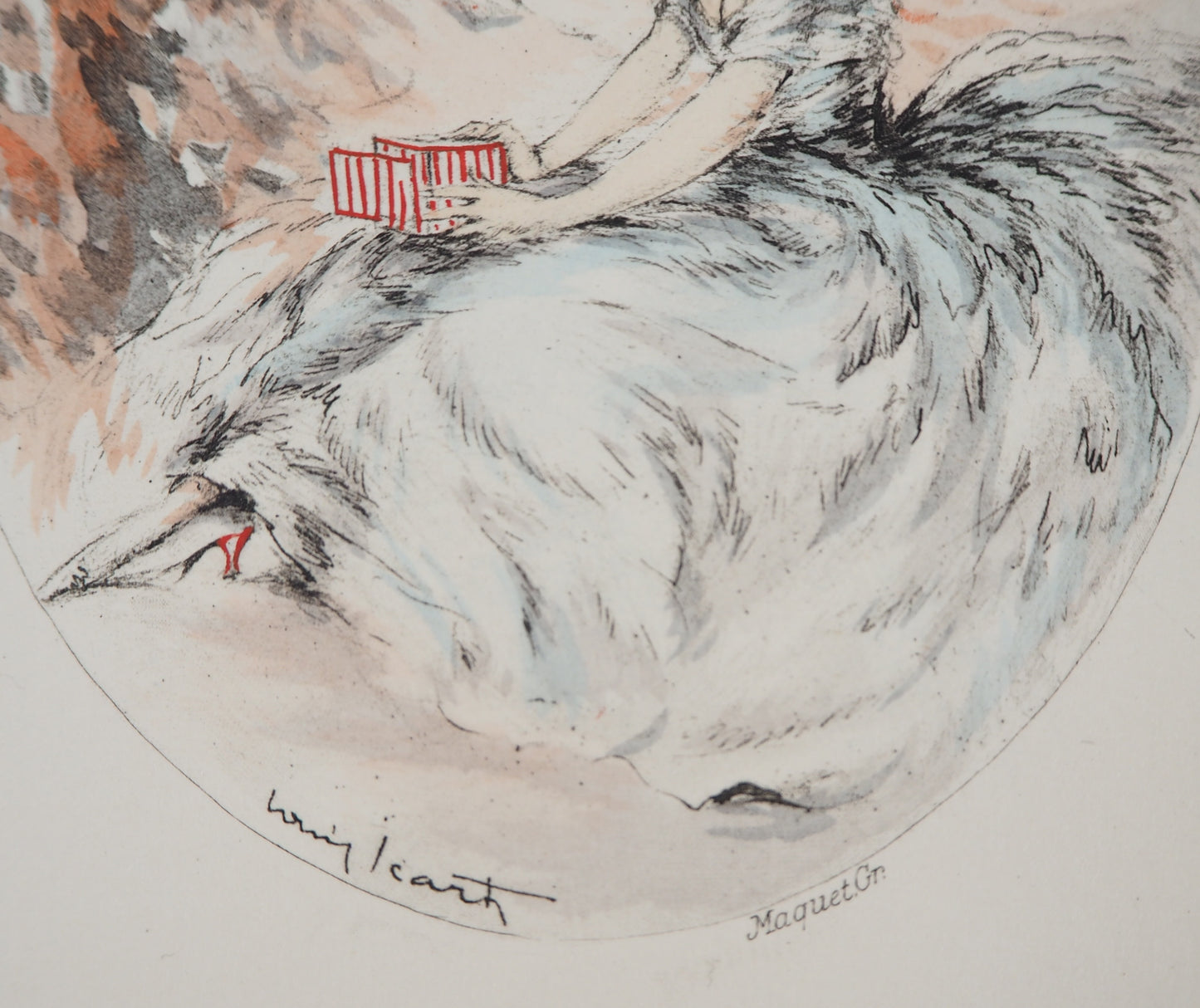 Louis ICART : Jeune femme et l'oiseau - Gravure originale signée