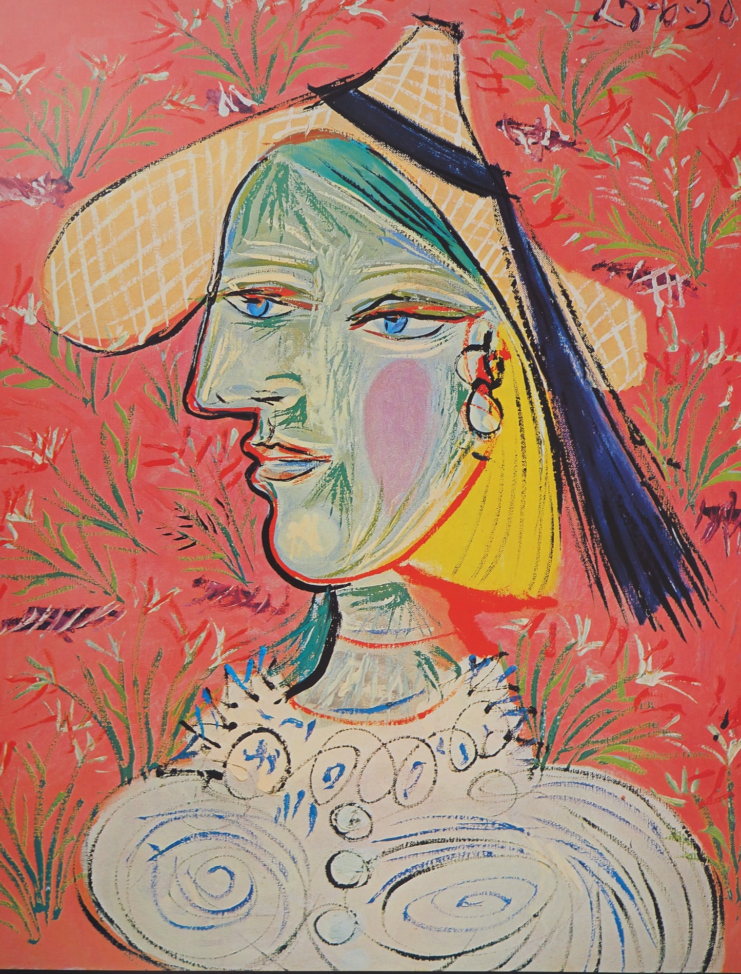 Pablo PICASSO : Femme au chapeau - Affiche originale en couleurs