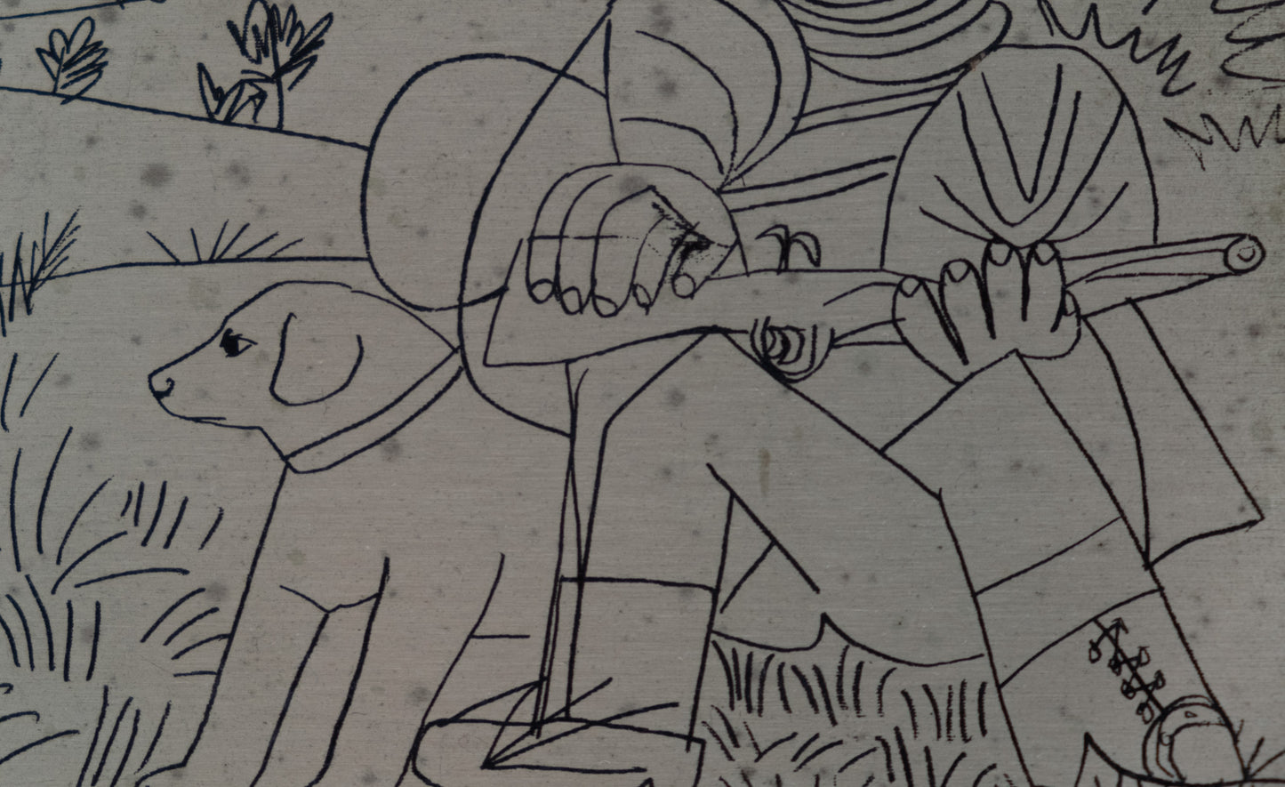 Pablo PICASSO : Le chasseur - Plaque argentée gravée