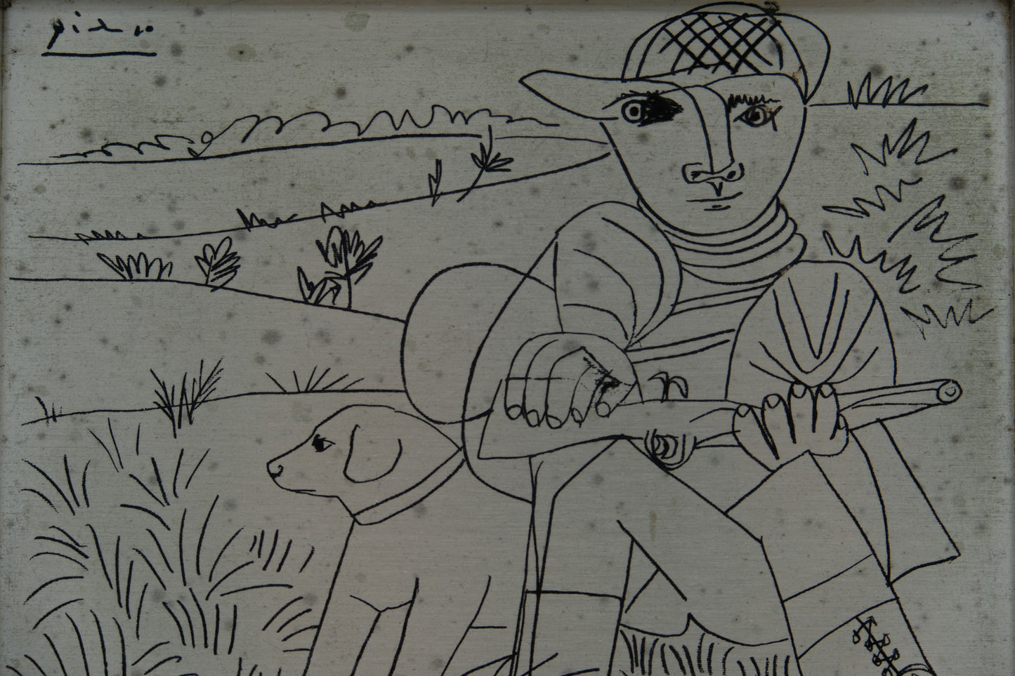 Pablo PICASSO : Le chasseur - Plaque argentée gravée