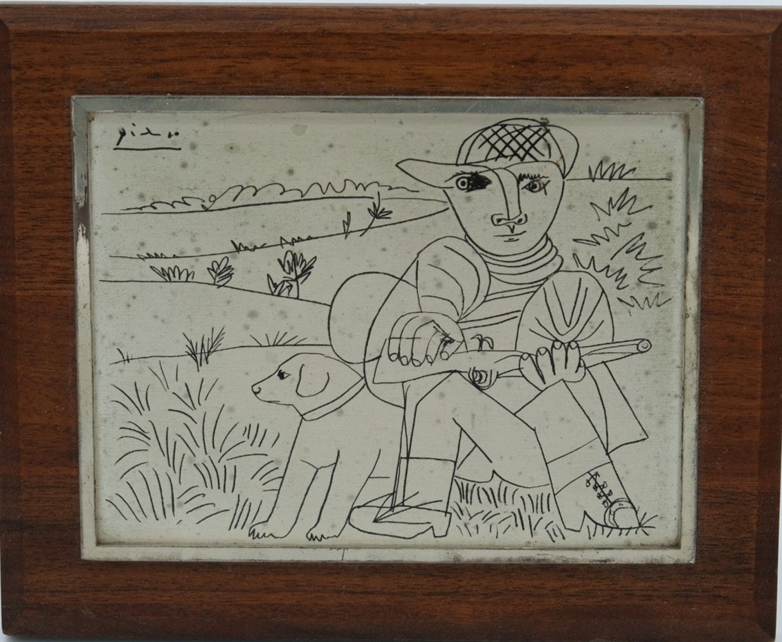 Pablo PICASSO : Le chasseur - Plaque argentée gravée