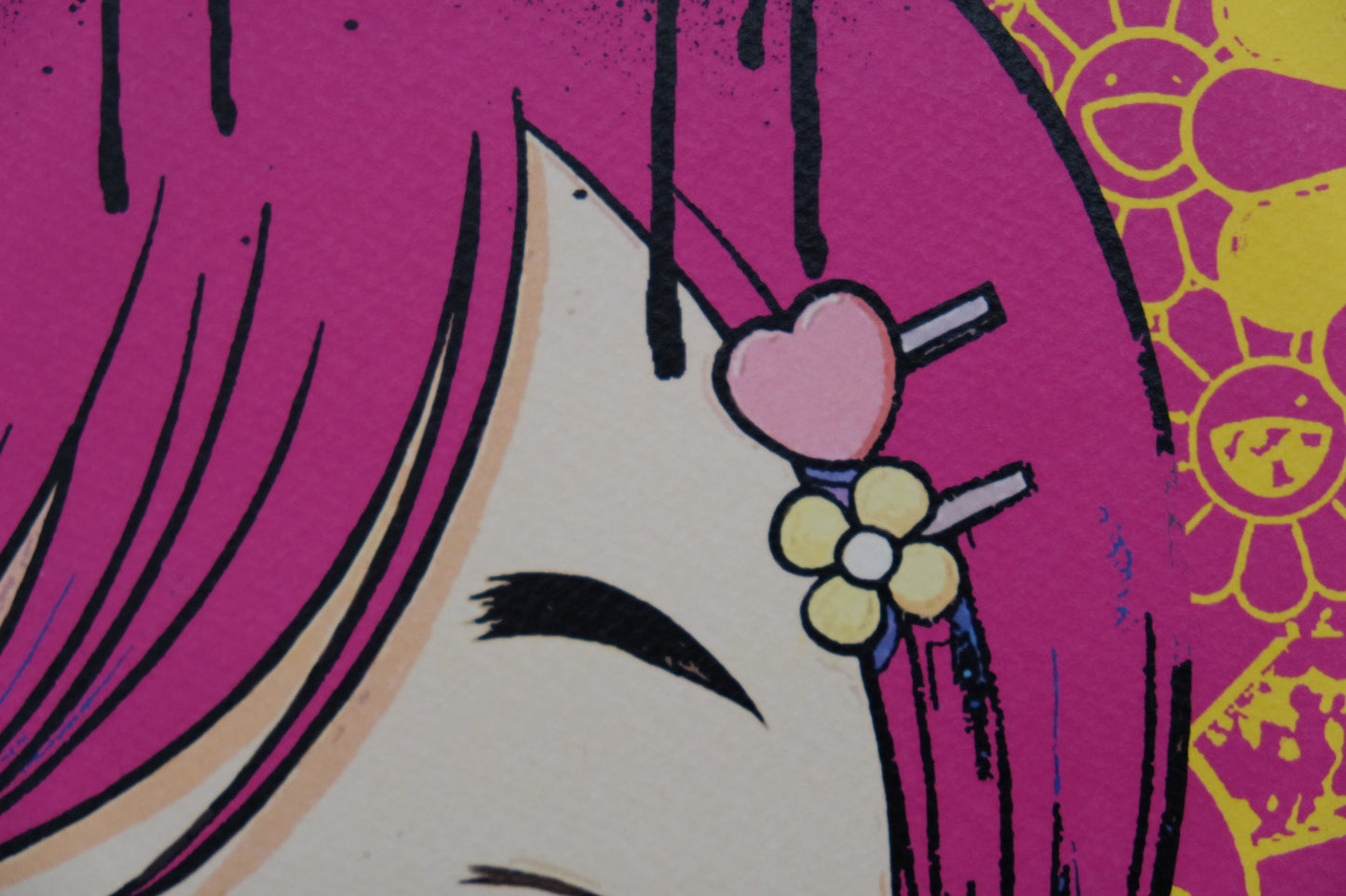 DEATH NYC : Manga girl with Murakami flowers - Sérigraphie originale signée