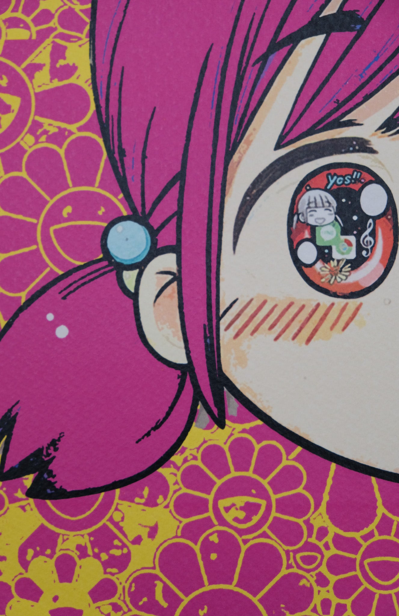 DEATH NYC : Manga girl with Murakami flowers - Sérigraphie originale signée