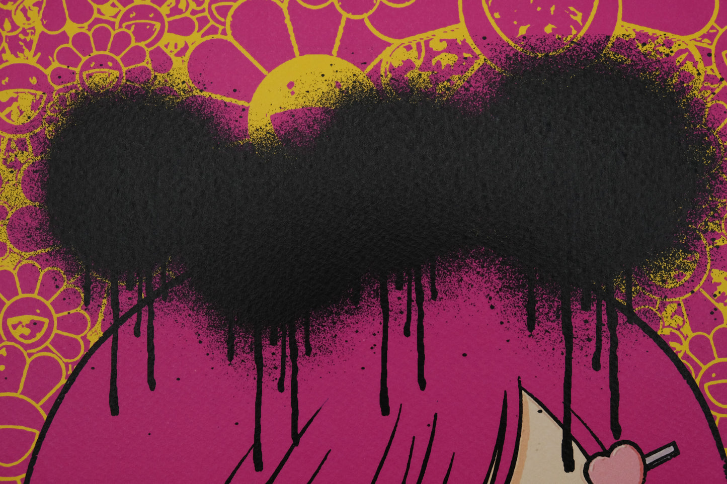 DEATH NYC : Manga girl with Murakami flowers - Sérigraphie originale signée