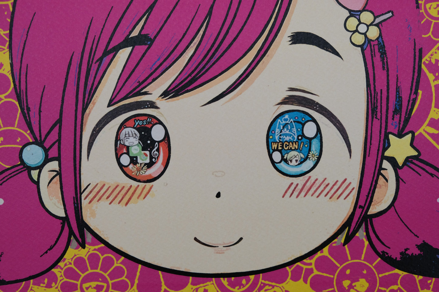 DEATH NYC : Manga girl with Murakami flowers - Sérigraphie originale signée
