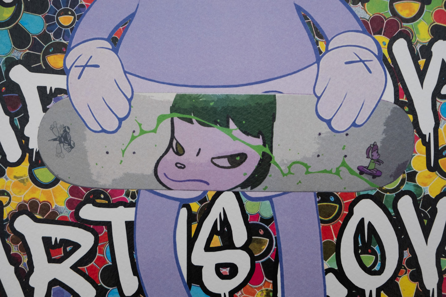 DEATH NYC : Kaws with Nara's skateboard - Sérigraphie originale signée