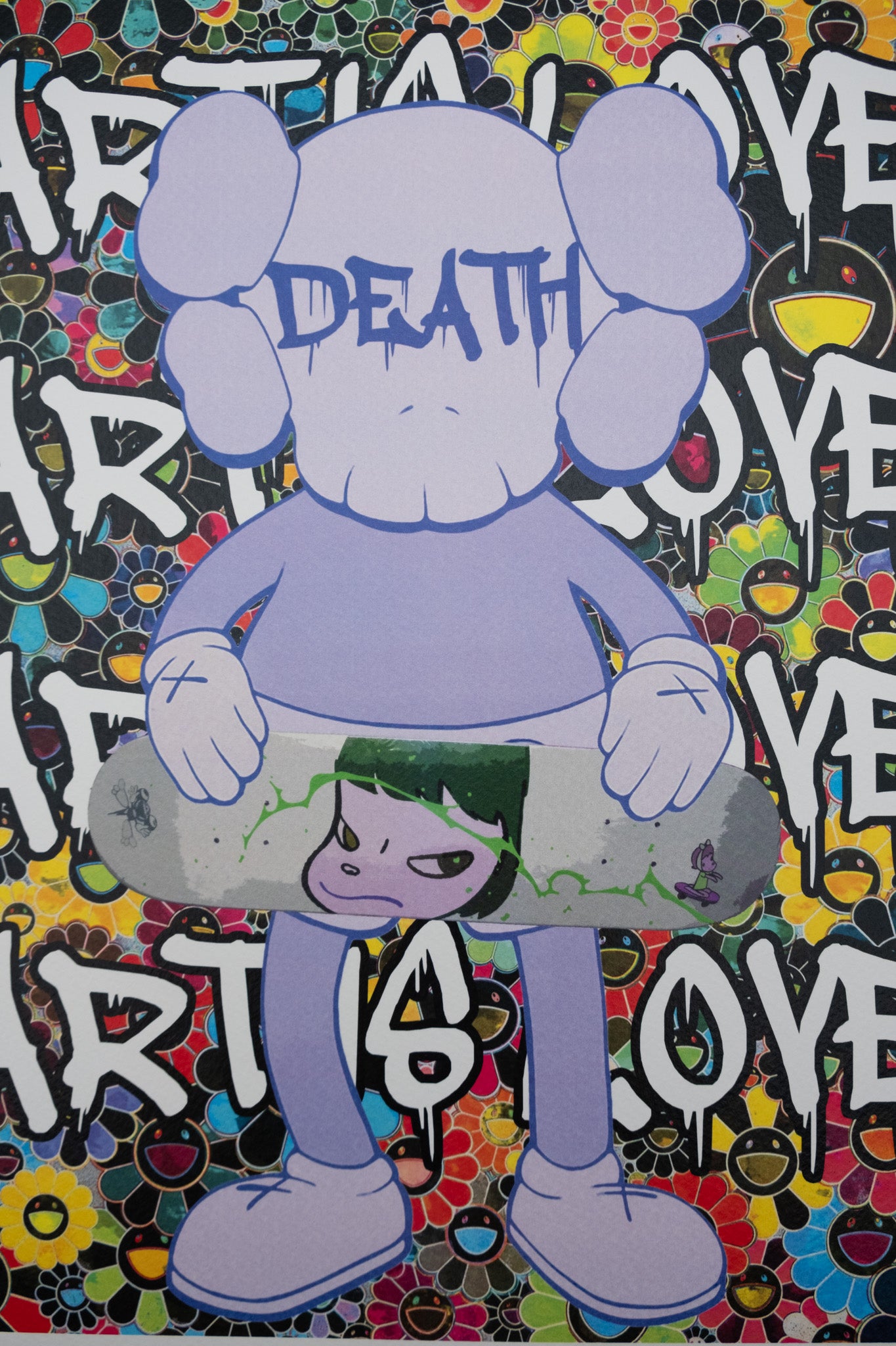DEATH NYC : Kaws with Nara's skateboard - Sérigraphie originale signée