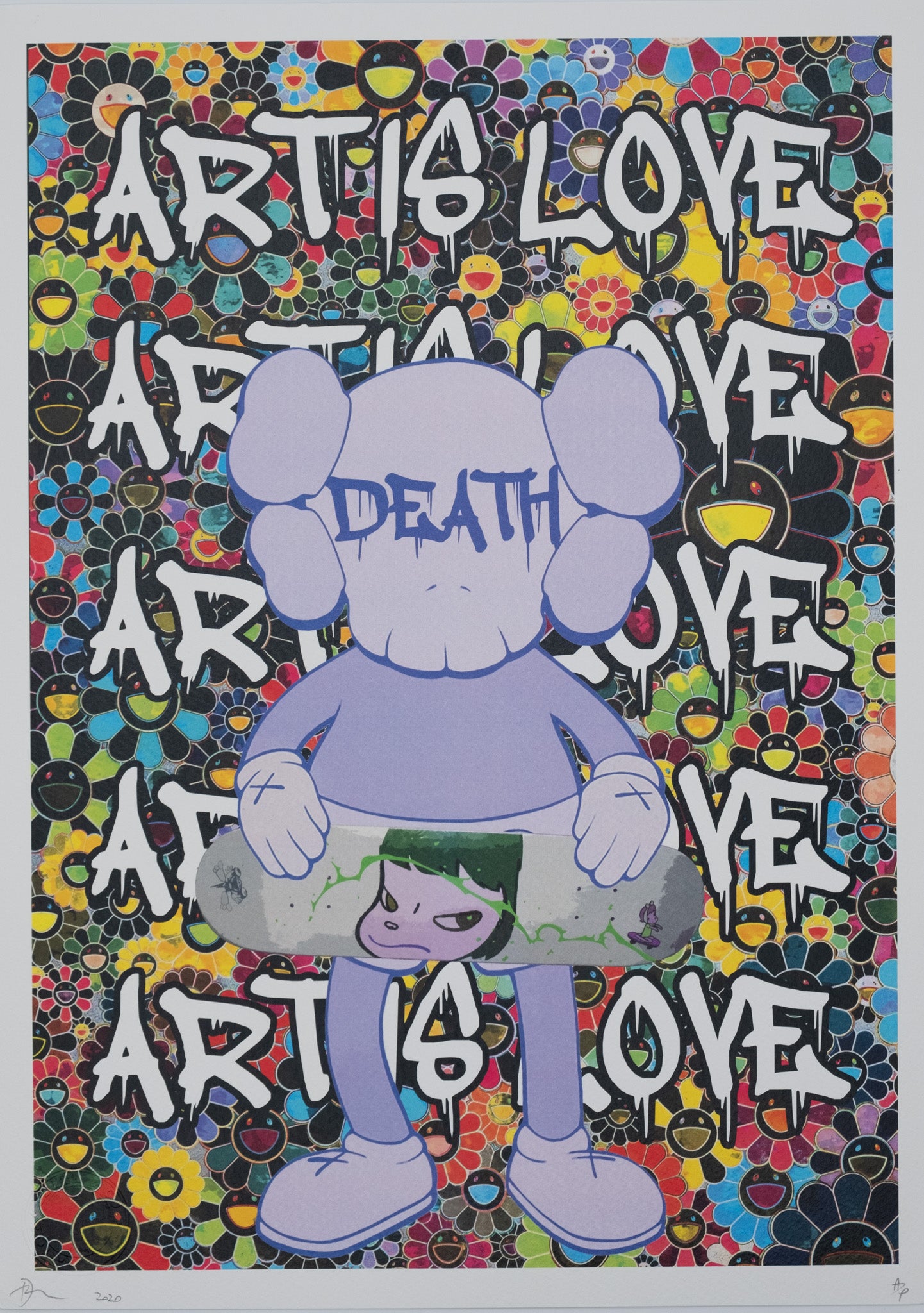 DEATH NYC : Kaws with Nara's skateboard - Sérigraphie originale signée