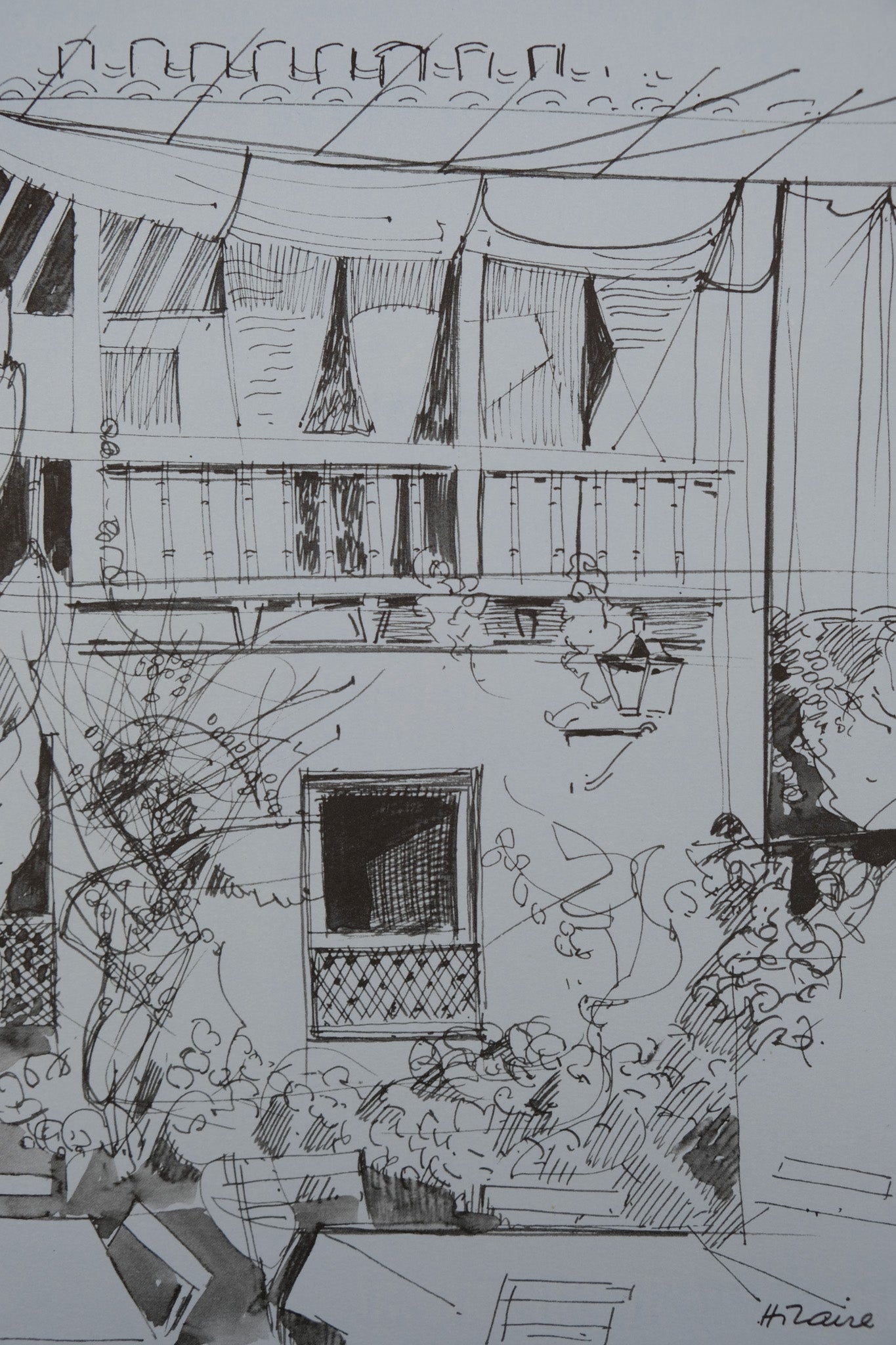 Camille HILAIRE : Façade d'une maison - Lithographie signée